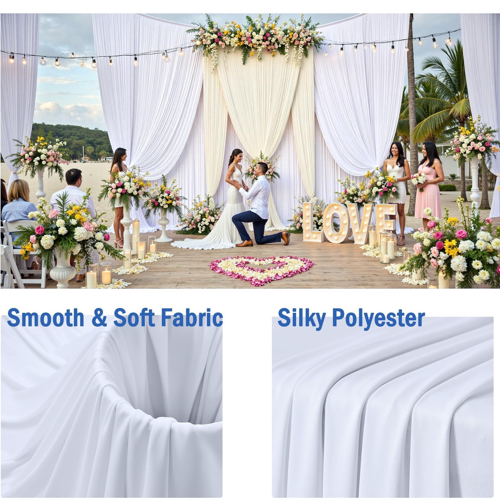 2 PCS 10×14 FT White Backdrop Curtains Wrinkle Free Photo Background Wedding