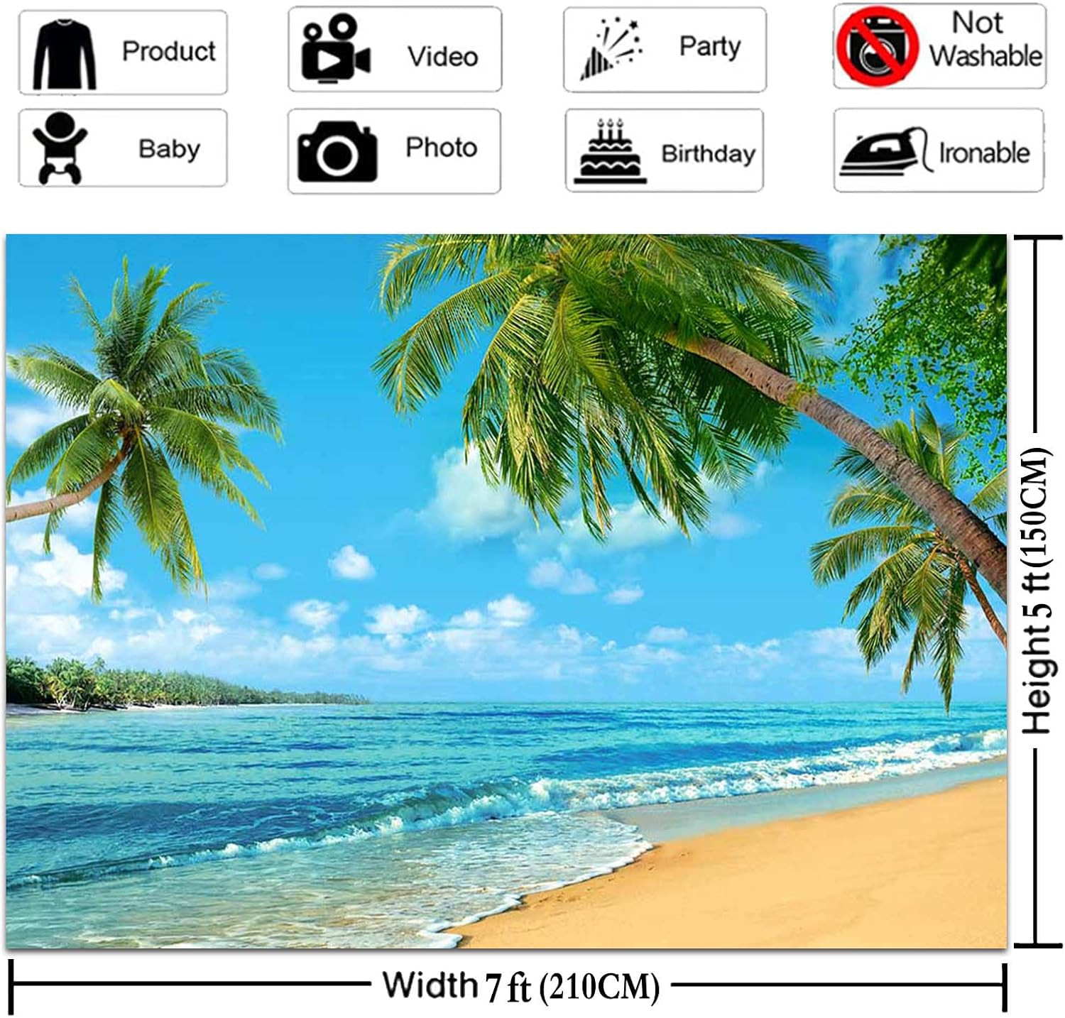 Summer Tropical Hawaii Palm Tree or Beach Photography Backdrops 7X5FT Blue Sea S