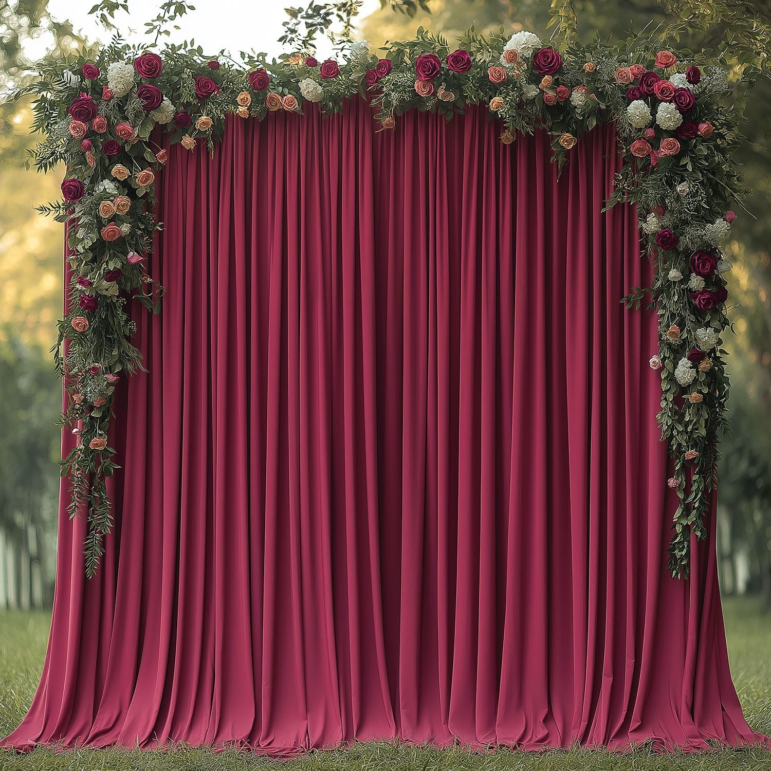 2 Panels Burgundy Backdrop Curtain for Parties Soft Drapes 5x10ft Wrinkle Free