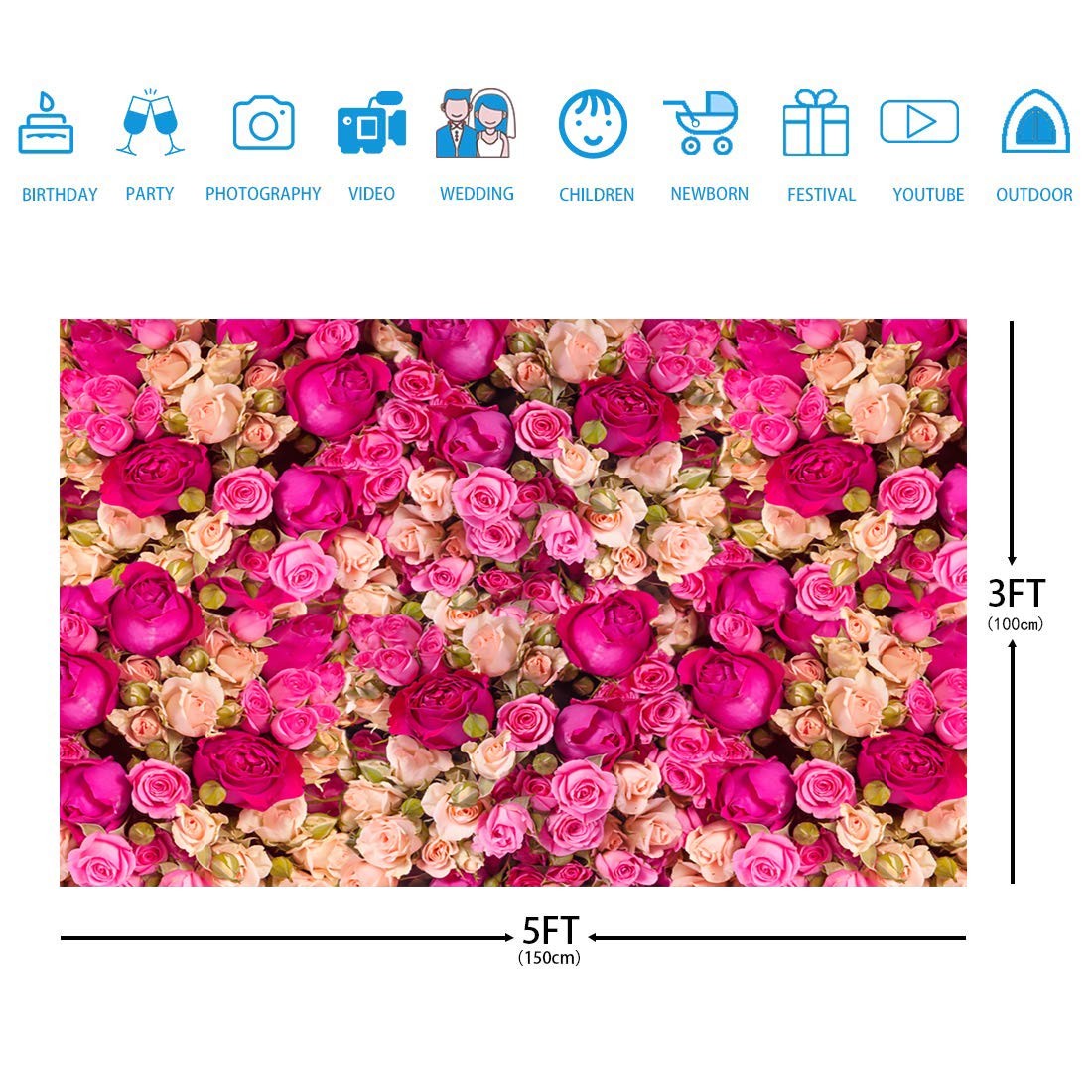 Rose Flowers Photography Backdrop Background Baby Shower Wedding Happy Birthday