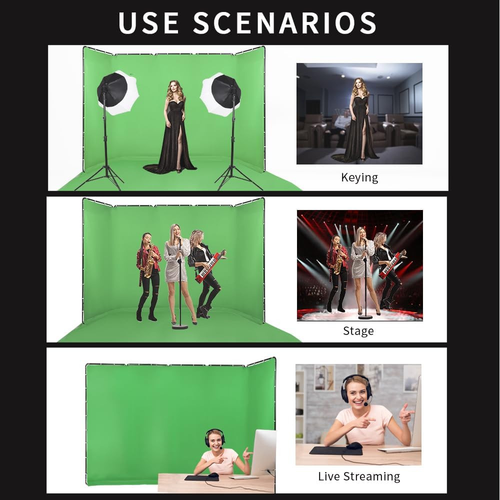 Professional 7.87Ftx16.4Ft Portable Large Chromakey Green Screen Wide Backdrop K