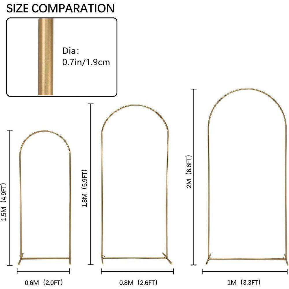 Metal Arch Backdrop Stand Set of 3 Light Gold 6.6 Ft. 5.9 Ft. 4.9 Ft. for Weddin