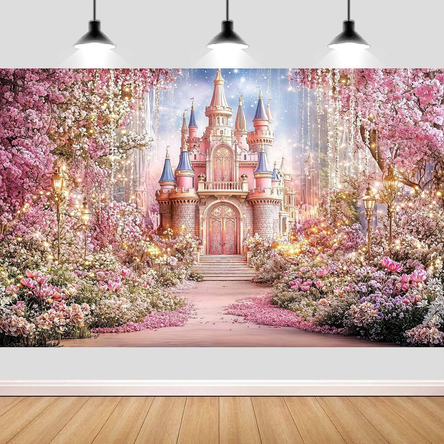 10x8ft Princess Castle Photography Backdrop Pink Flowers Floral Fantasy Fairy…