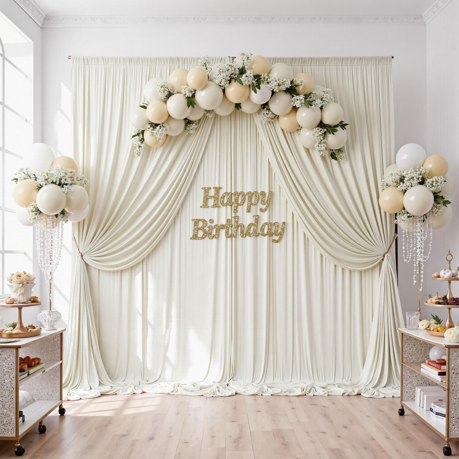 50ftx10ft Wrinkle Free Beige Backdrop Curtains for Parties, 50ftx10ft, Beige2