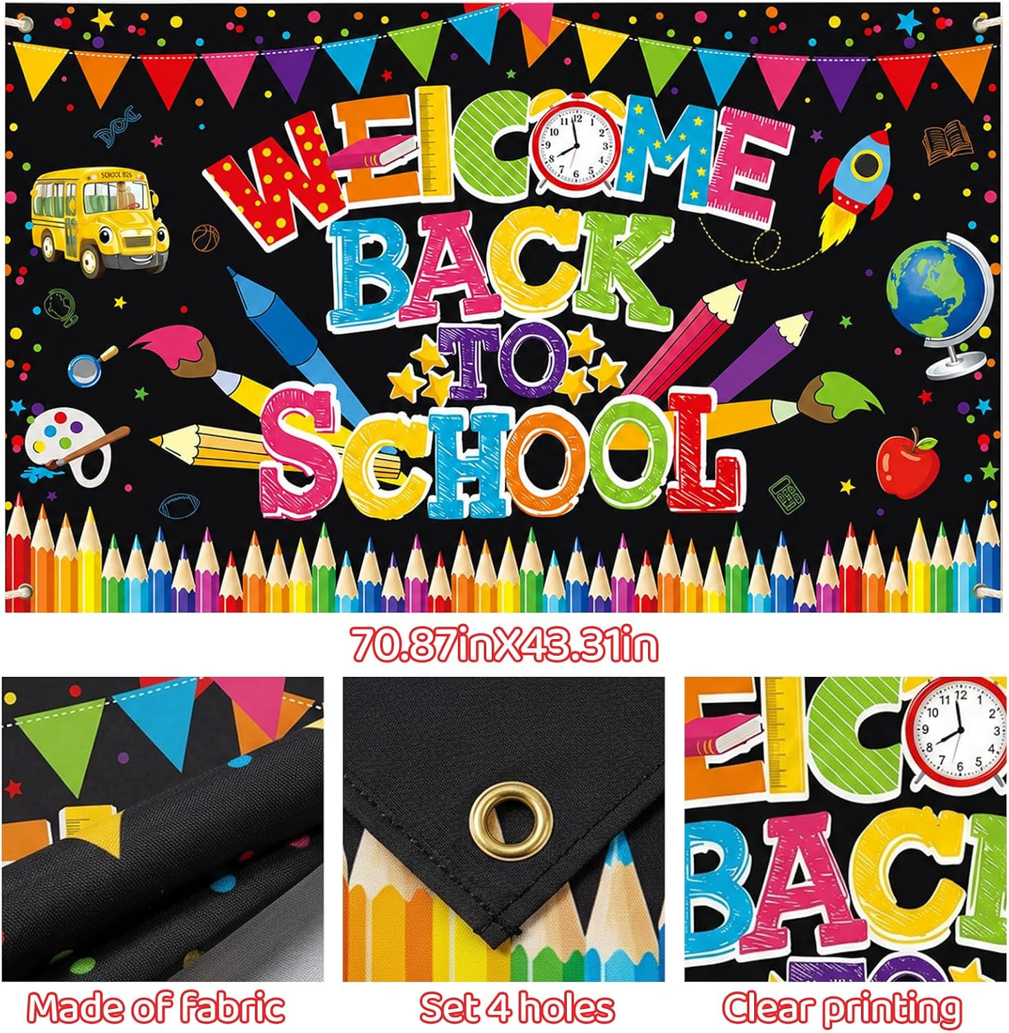 Back to School Backdrop, Back to School Decorations, 70.86X43.30Inch Background