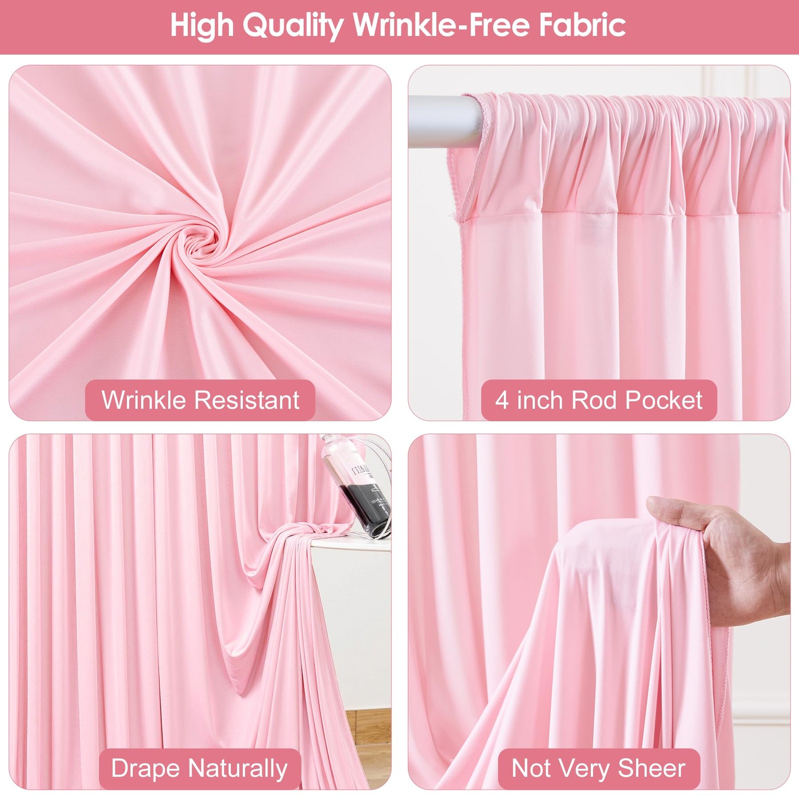 2 PCS 5×10 FT Baby Pink Wrinkle Free Polyester Backdrop Curtains Wedding Party