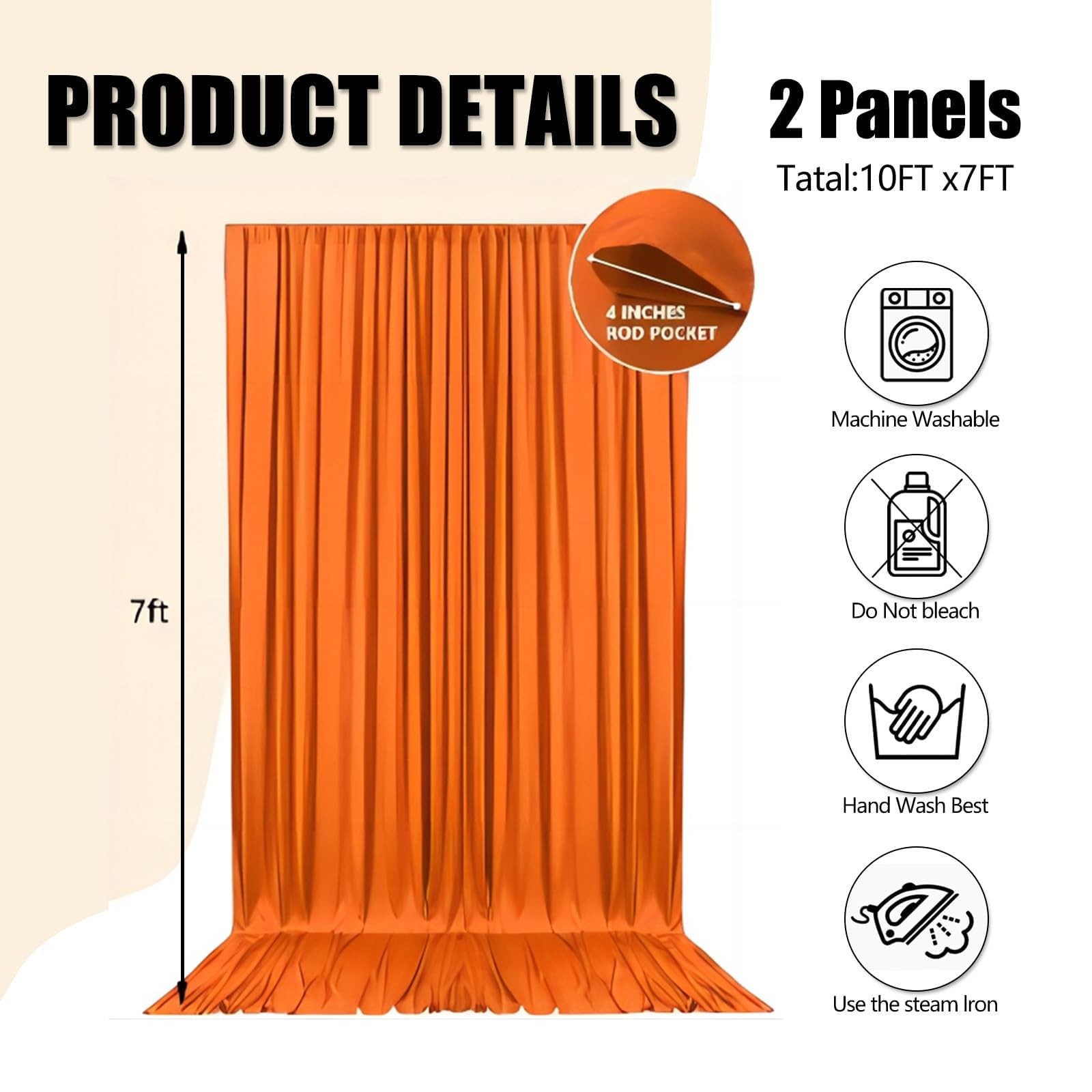 10Ft x 7Ft Orange Backdrop Curtains for Parties, Polyester Fabric Backdrop Dr…