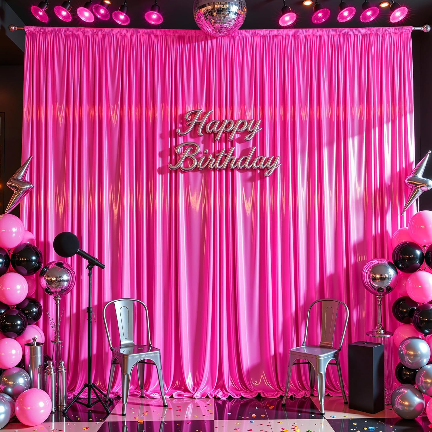 30X10Ft Hot Pink Glitter Backdrop Curtain for Parties, Wrinkle Free Satin Photo