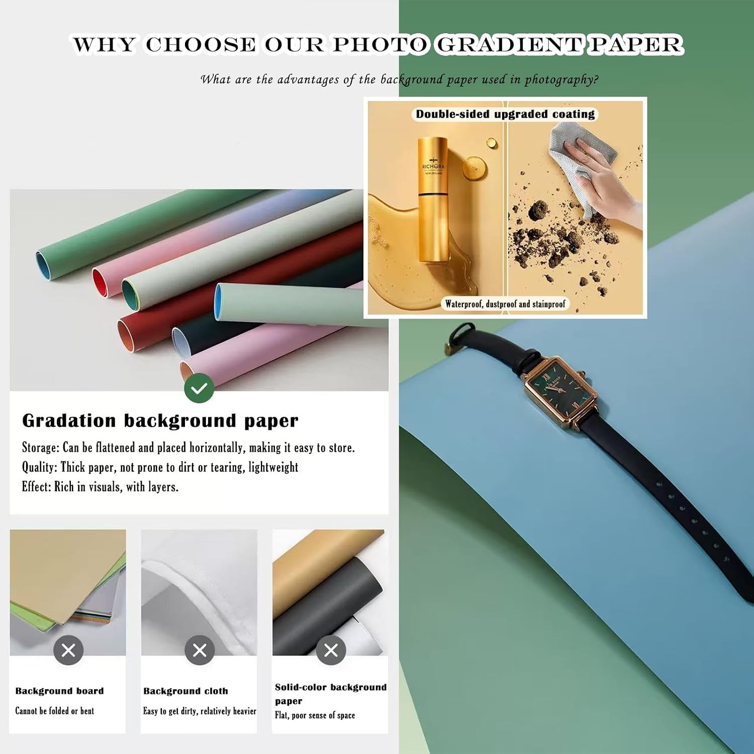 7PCS 14Patterns Photo Backdrop Gradient Paper with Stand: Flat Lay Seamless