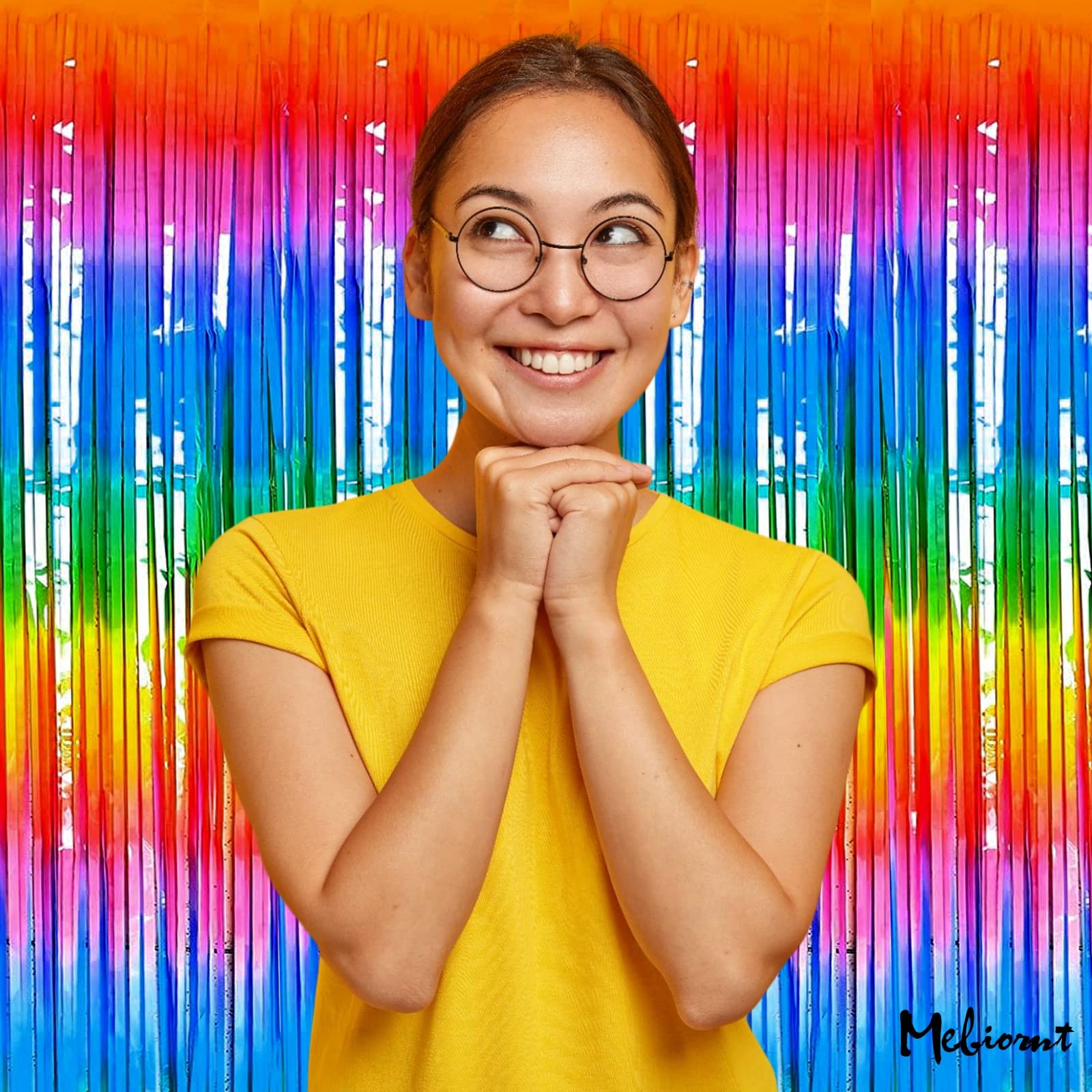4 Pack 3.2×9.8 Ft Metallic Tinsel Foil Fringe Backdrop Rainbow Decorations