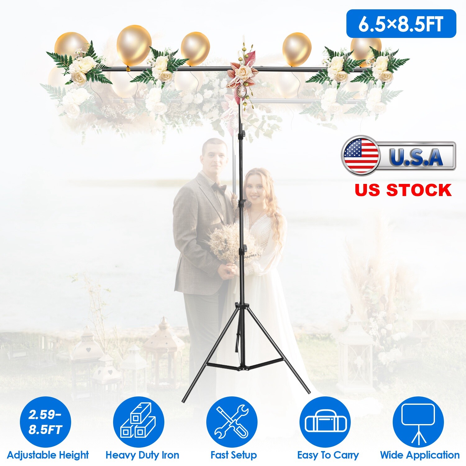 Adjustable Backdrop Stand Kit with 6 Spring Clamps Sandbag Carry Bag for Parties