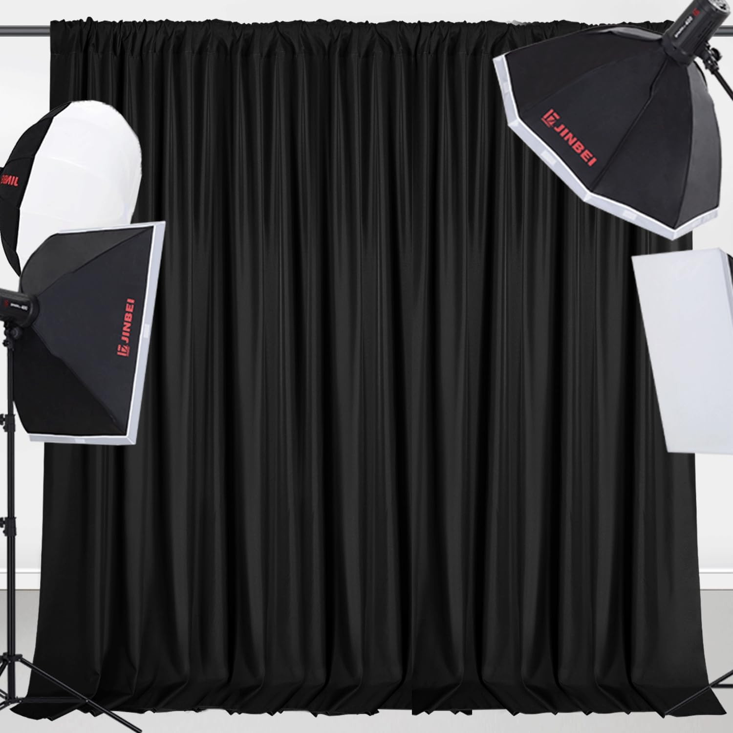 10×10 Ft Black Photography Backdrop Curtains 2 Panels Rod Pocket Drapes