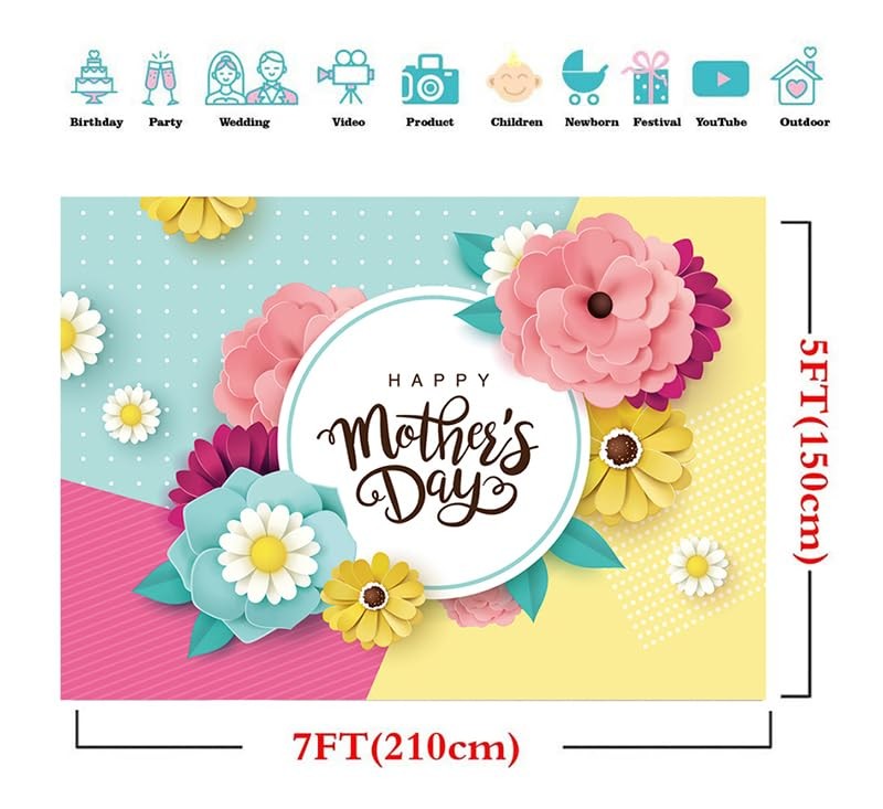 7x5ft Mother’s Day Backdrop Mother’s Day Party Bridal Shower Photo Booth Studio.
