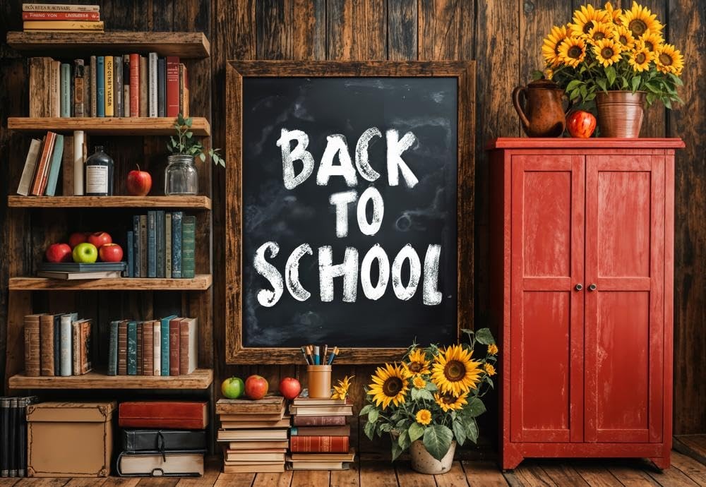 Back To School Backdrops Red Cabinet Bookcase First Day Teacher Party 7x5ft