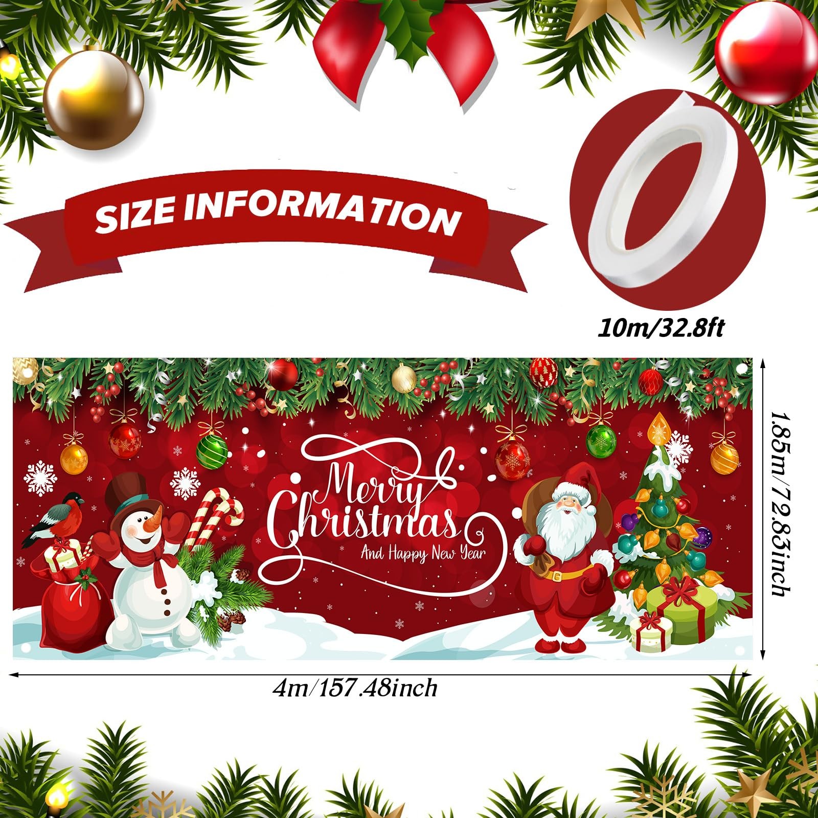 Christmas Garage Door Banner 13 x 6 ft Large Red Merry Christmas Garage Door …