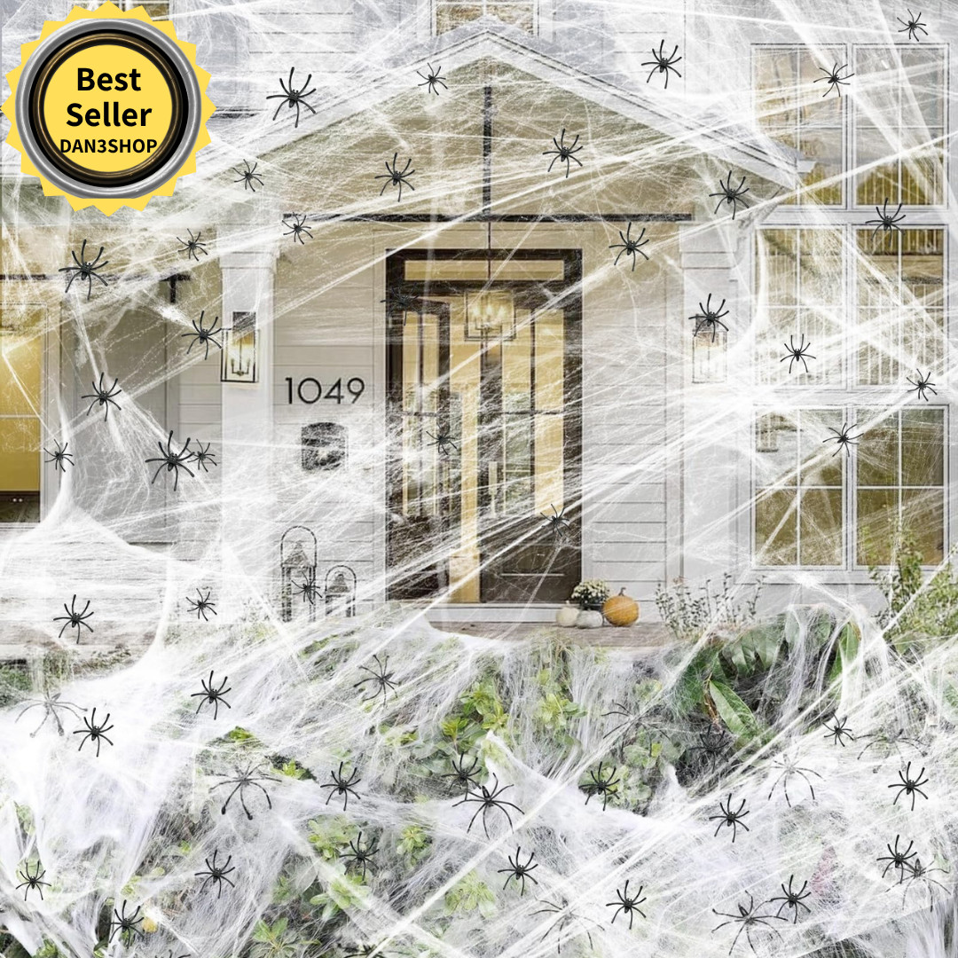 Halloween 1200 sqft Spider Webs and 50pcs Fake Spiders Super Stretch Cobwebs….