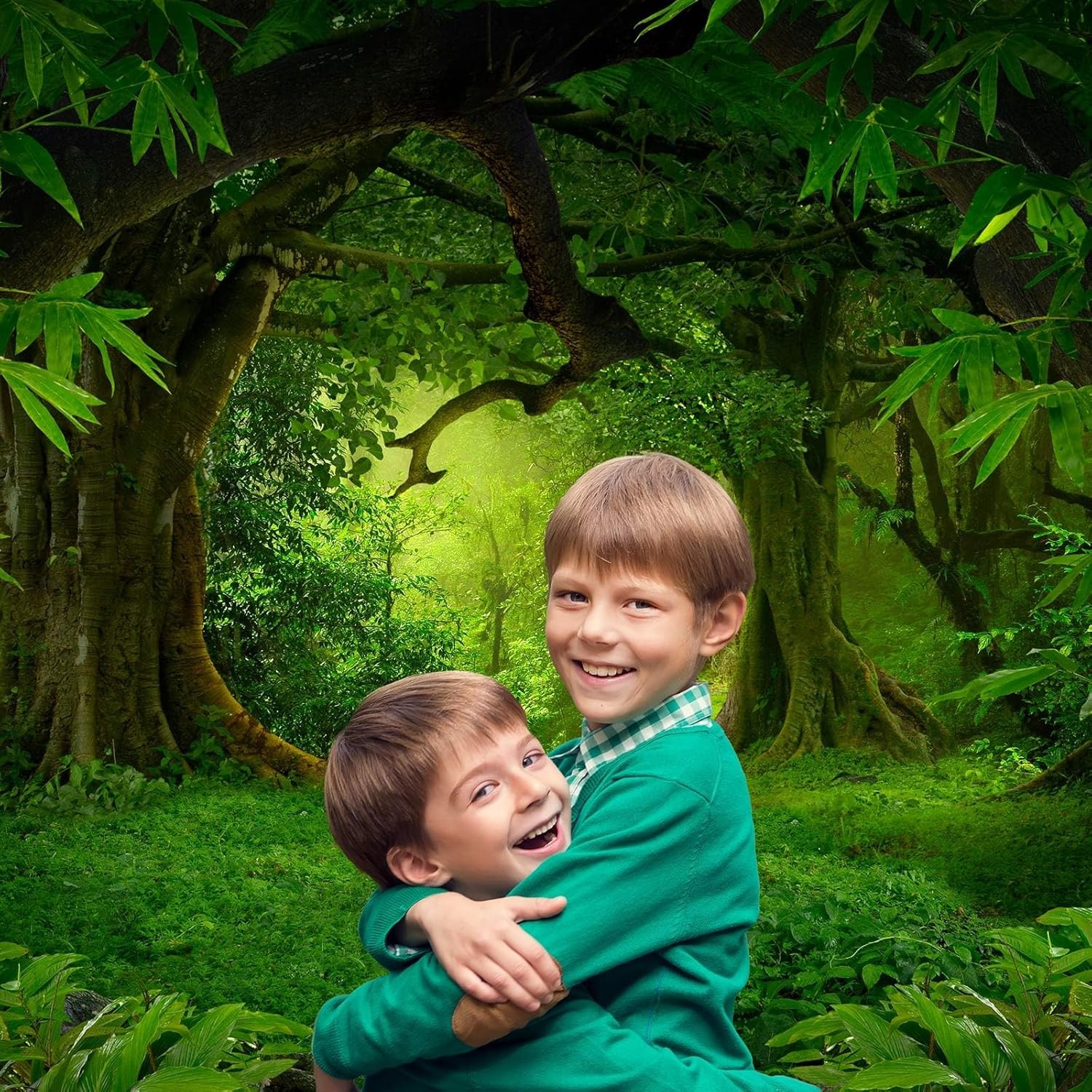 Jungle Forest Backdrop Rainforest Huge Trees Natural 7x5ft, Pure Green