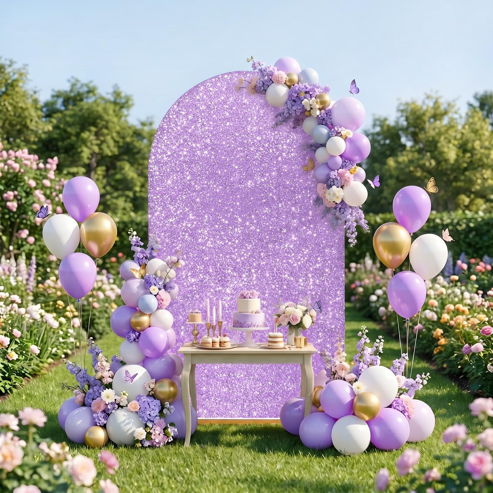 6.6FT Bling Arch Backdrop Cover – Lavender Sequin Wedding Arch Stand Cover Ro…