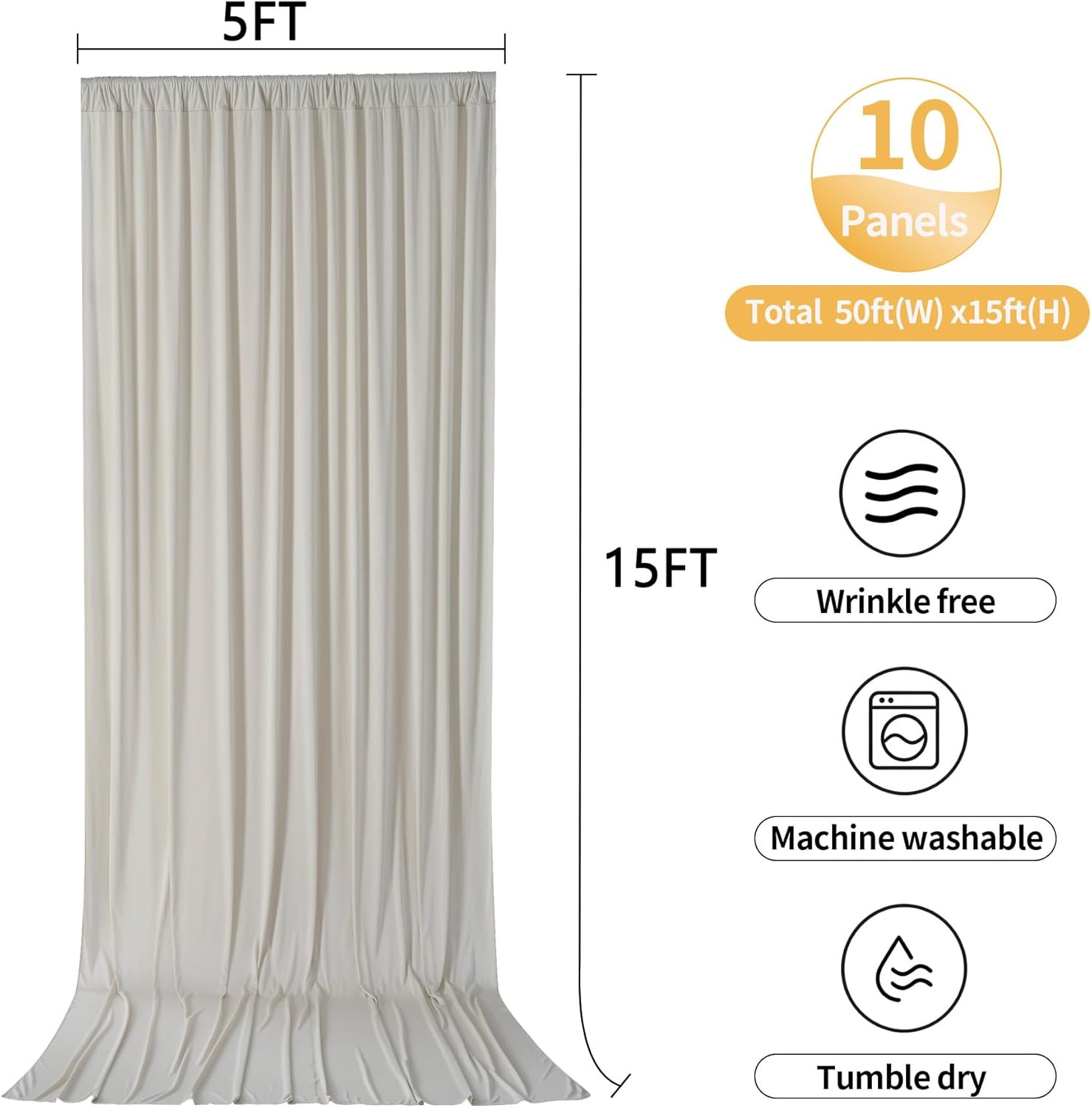 50Ftx15Ft Beige Backdrop Curtains for Parties, Wrinkle Free Polyester Beige Phot