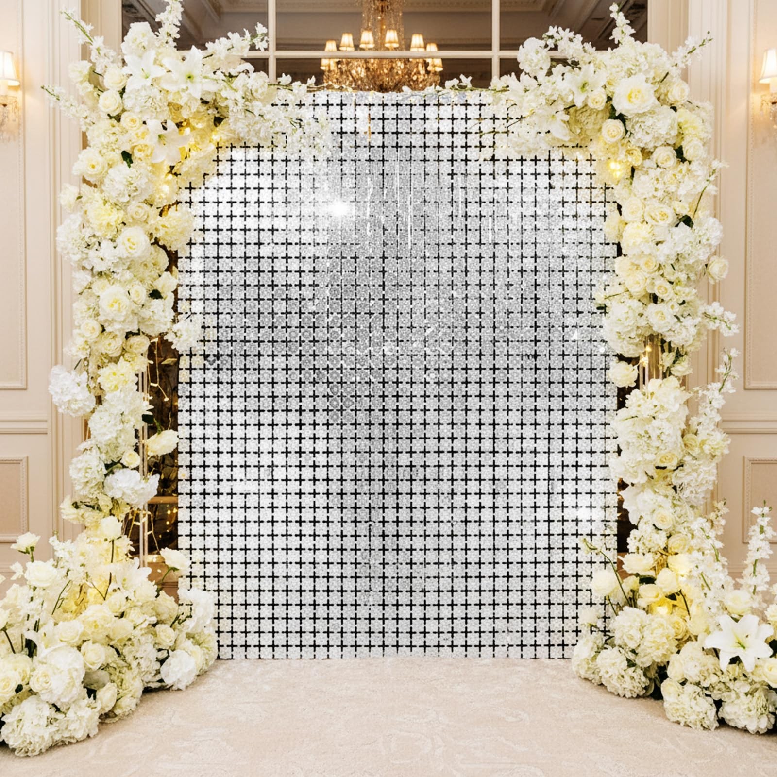 3Pcs Silver Shimmer Wall Backdrop, 3.3×6.6 Feet Square Feet, silver