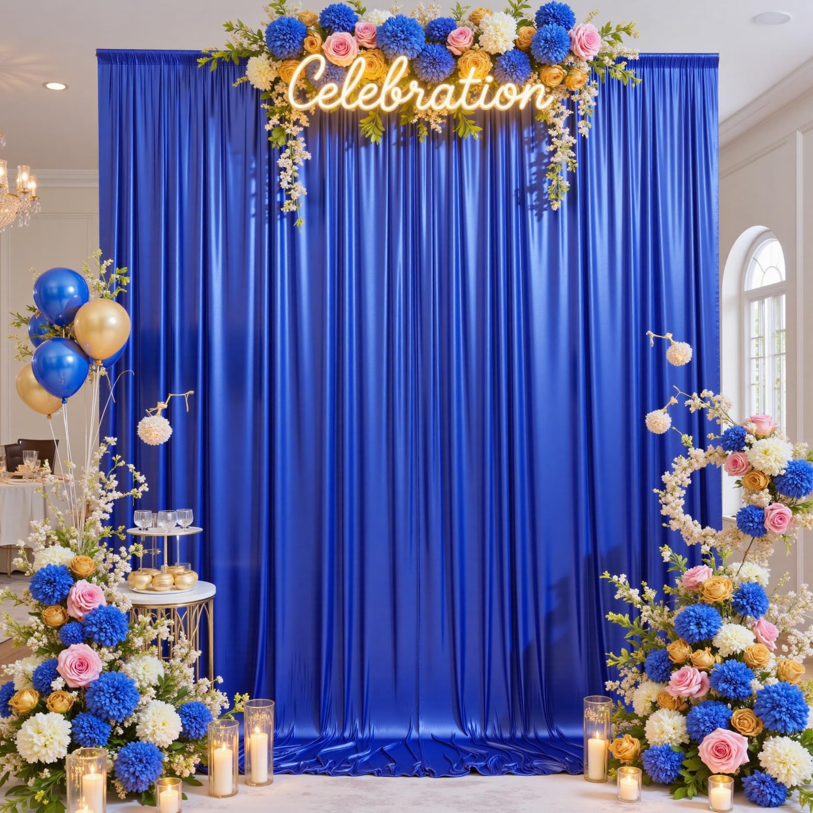 40×10 Wrinkle Free Royal Blue Sequin 5ft(W)x10ft(H)_8 Panels,