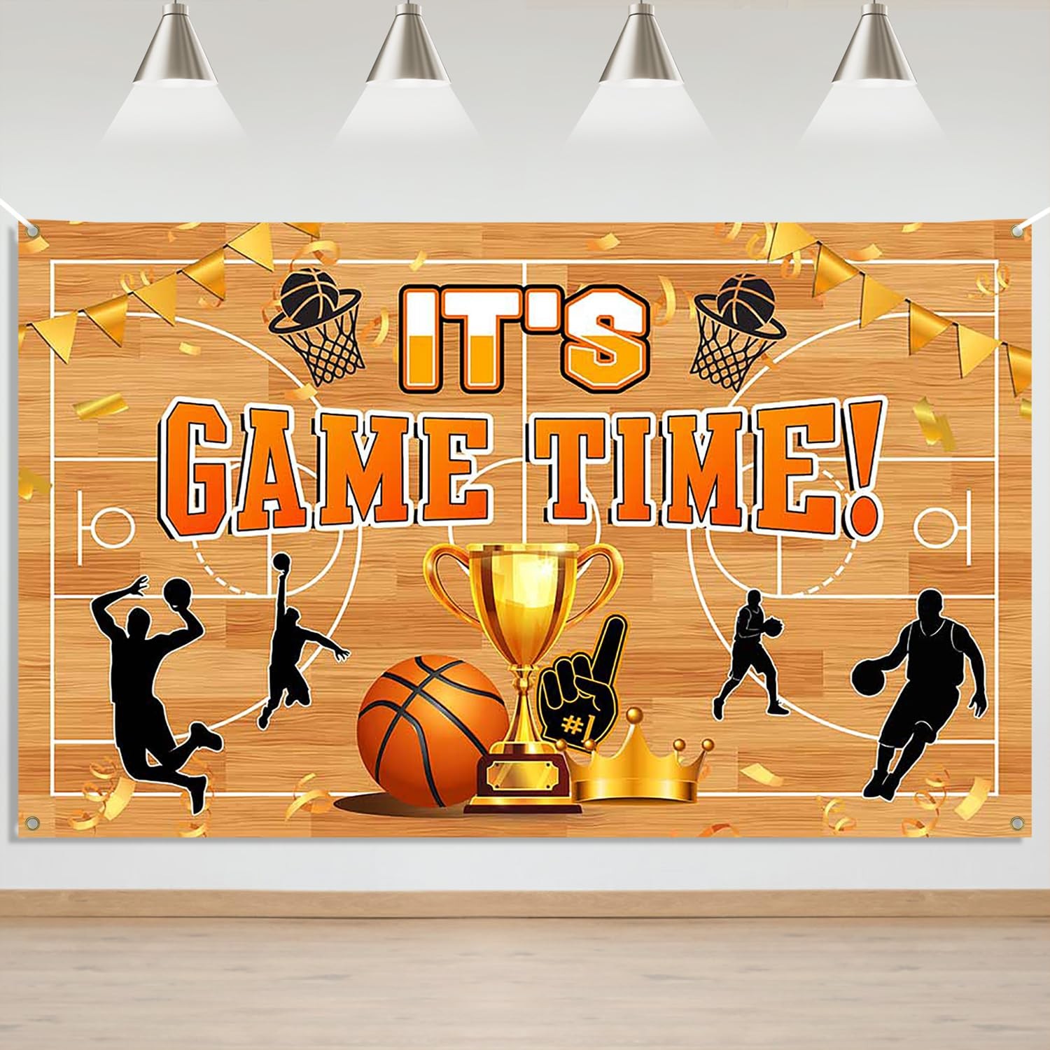 Mocsicka Basketball Birthday Banner It’s Game Time 6×3.6ft, Orange