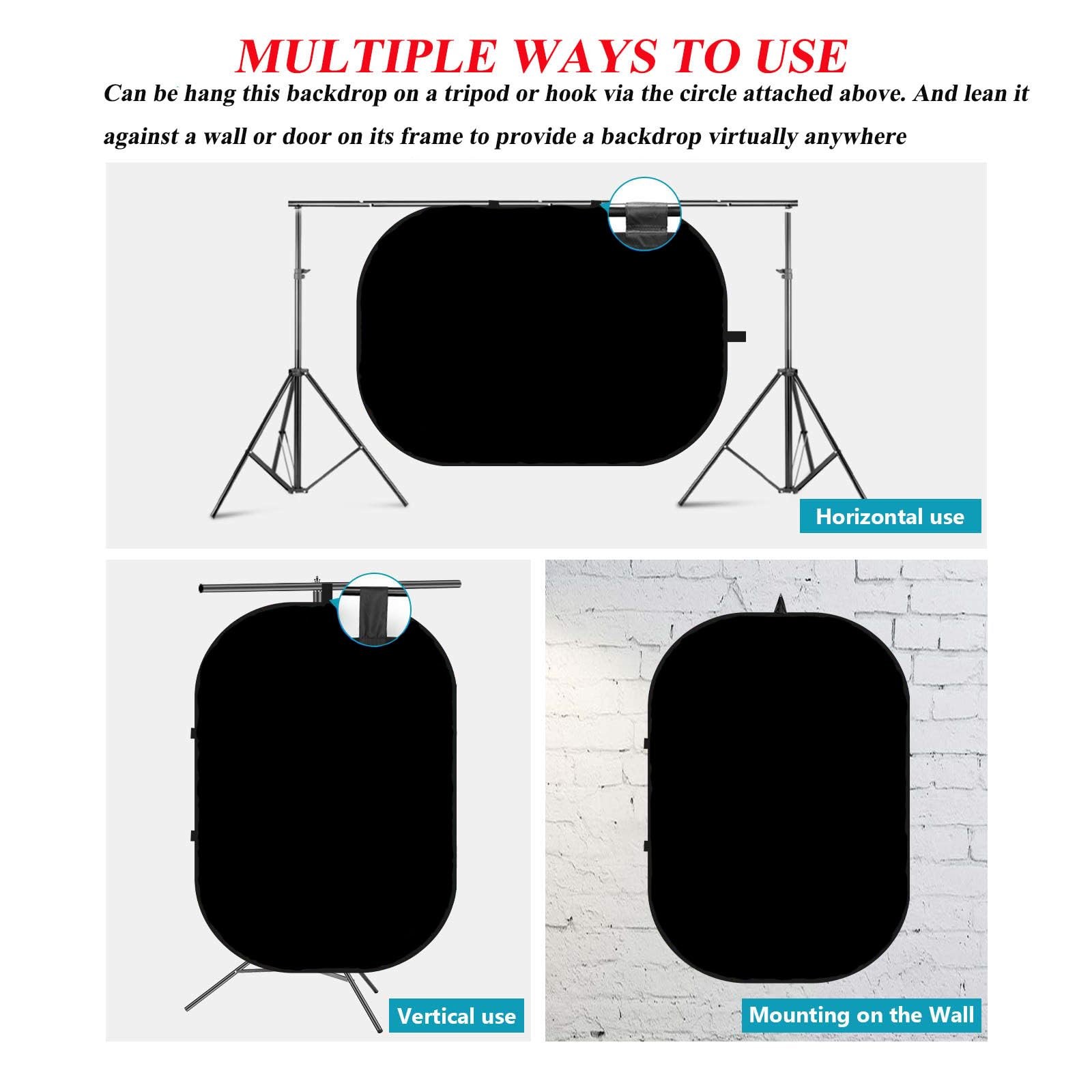 3.3x5ft/1×1.5m Chromakey Black White Backdrop with 6.23ft Stand, 2-in-1 Black…