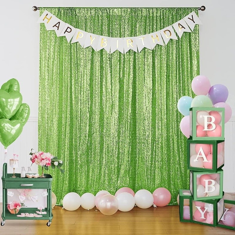 Backdrop Curtain Shiny Green Photo Booth Party Decoration Livingroom Home New