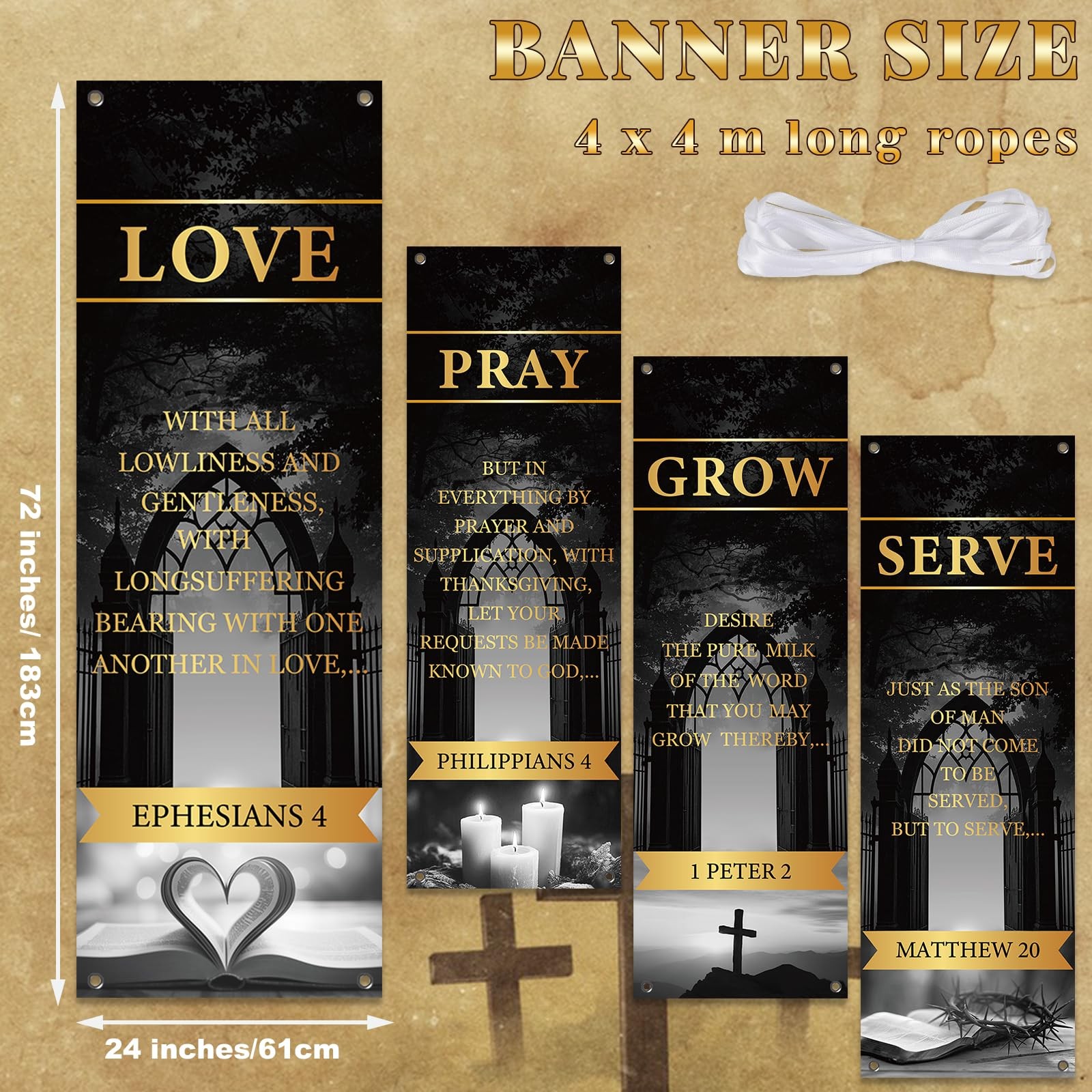 4Pcs Church Banners for Sanctuary Wall Welcome Religious Banners Hanging Back…