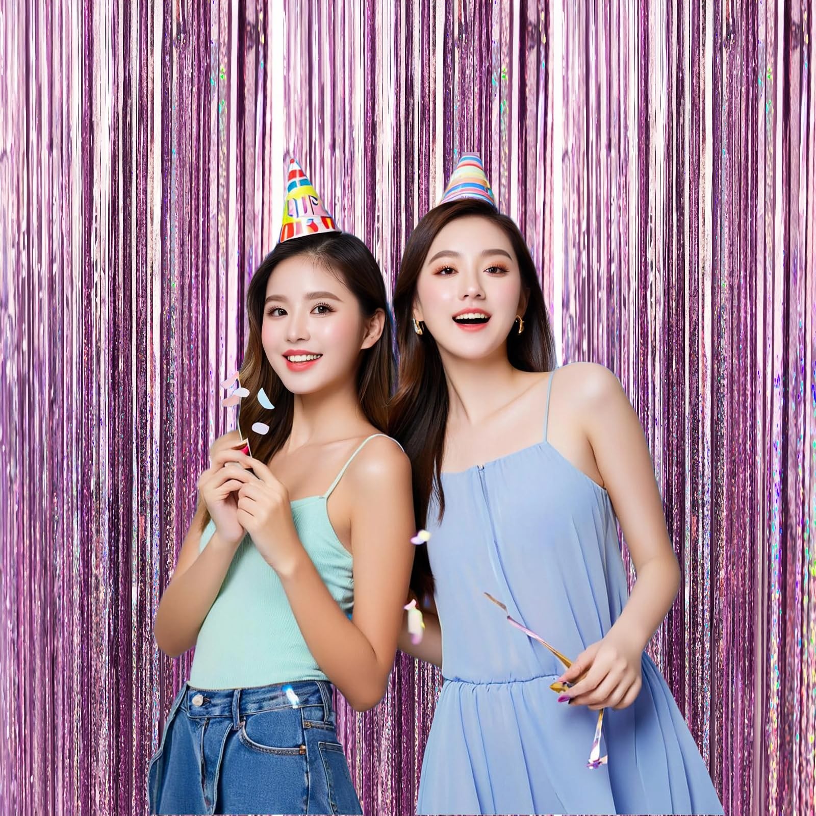 3 Pack Foil Curtain Backdrop 3.3×6.6 ft Tinsel Fringe 3.28 Ft X 6.56 Ft, Pink