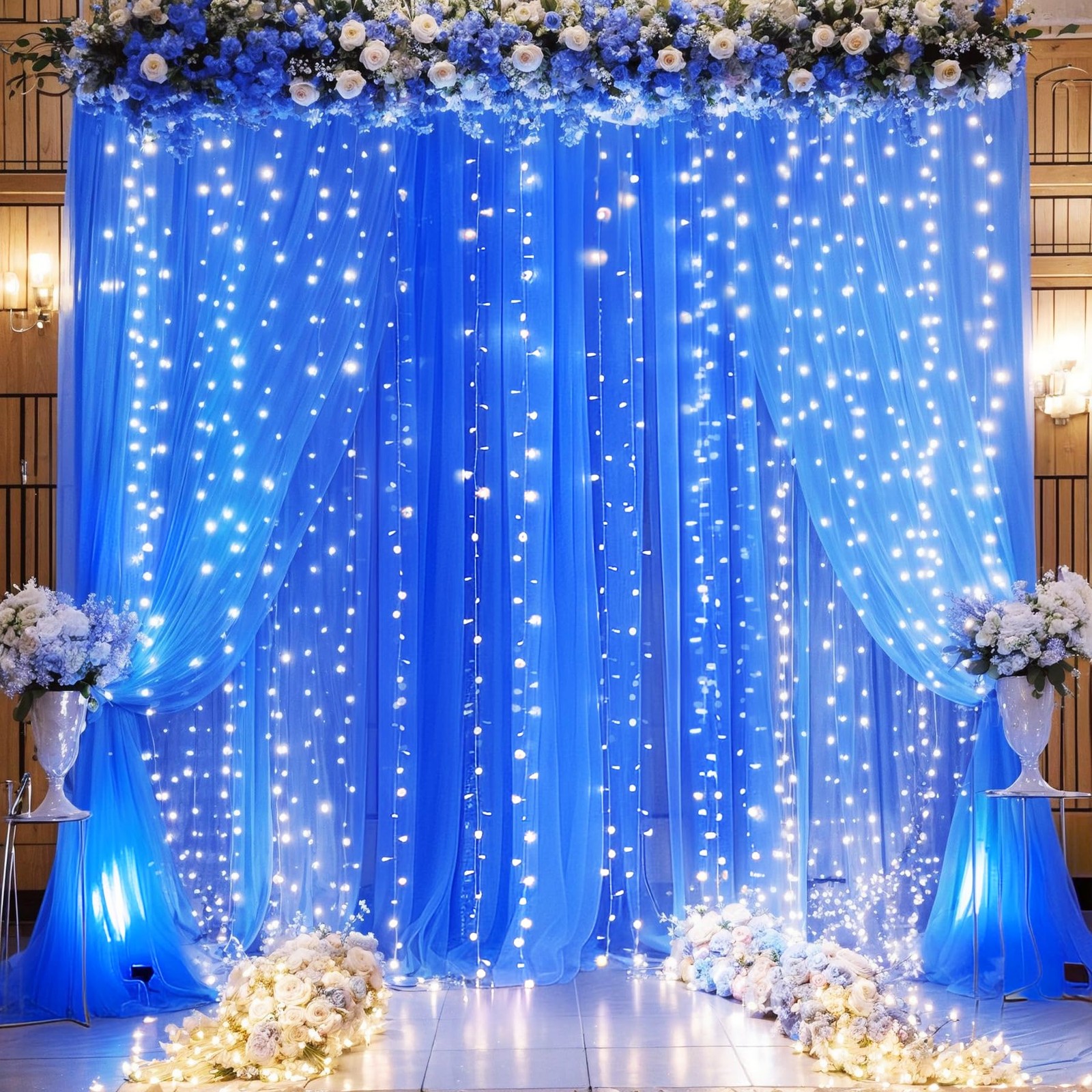 Royal Blue Backdrop Curtains with Lights String for Parites Wedding 10×8ft Sh…