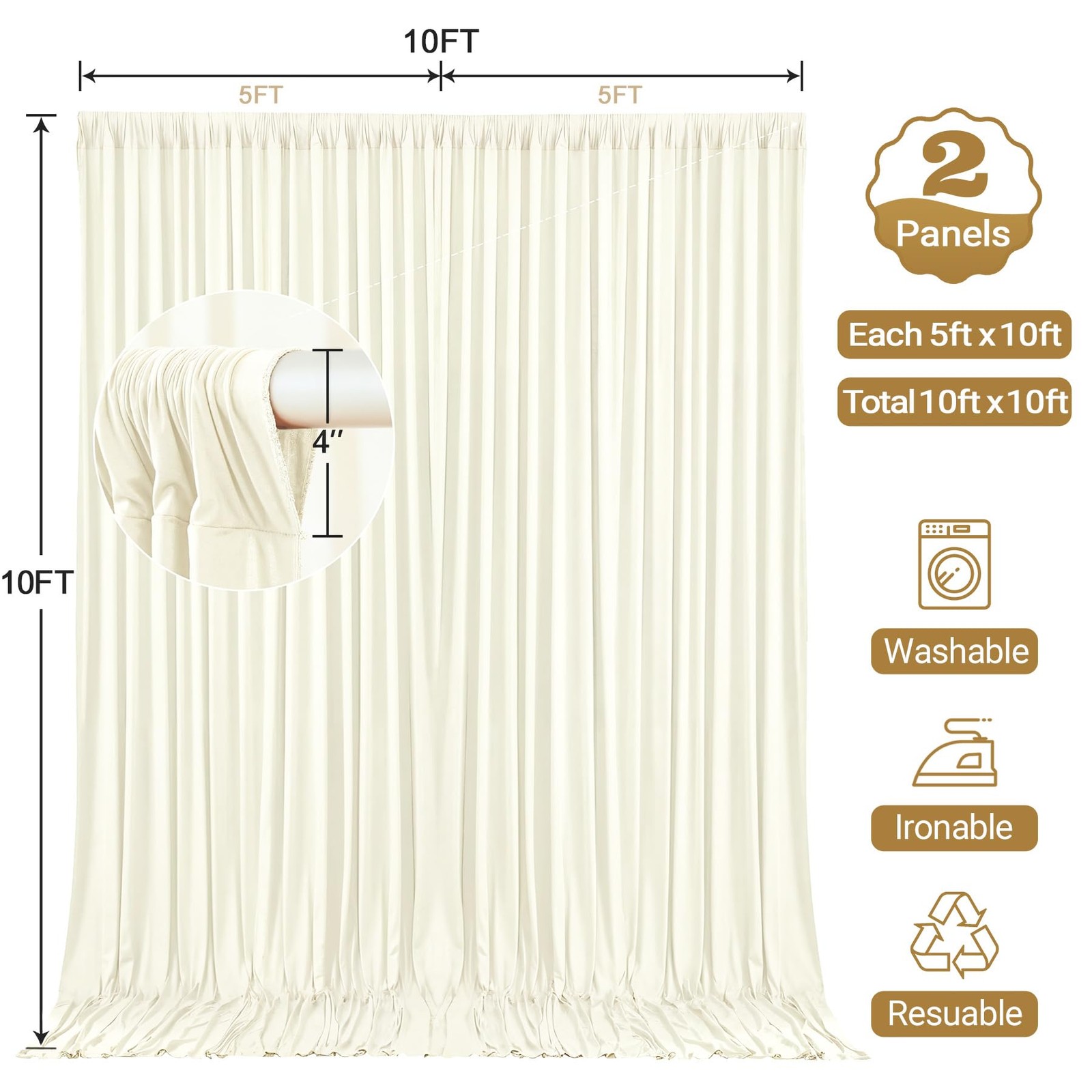 10x10ft Ivory Backdrop Curtain Panels Parties Photo Wedding Fabric Drapes