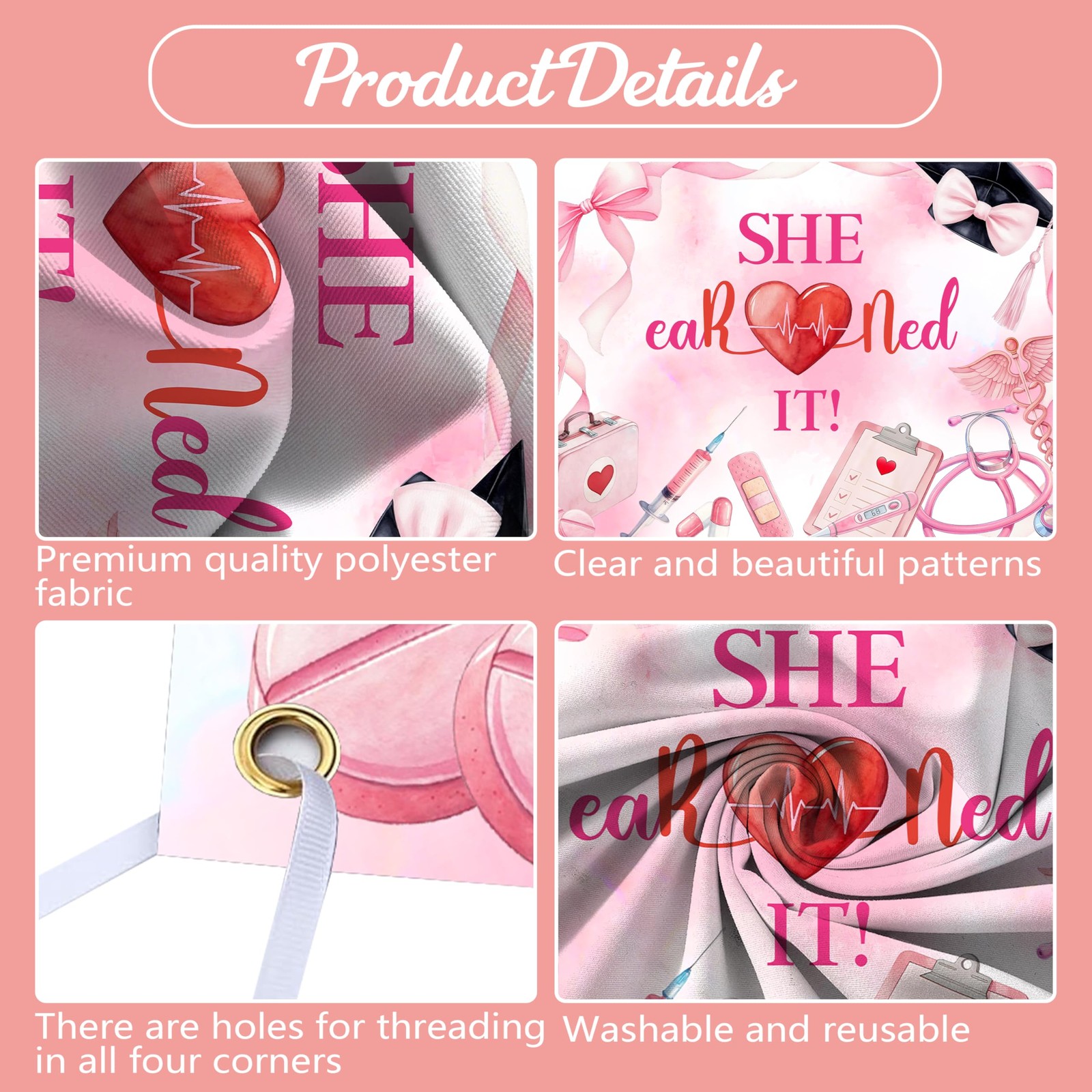 She Earned It Backdrop Class of 2025 Nurse RN Graduation Rose Gold Party Pro