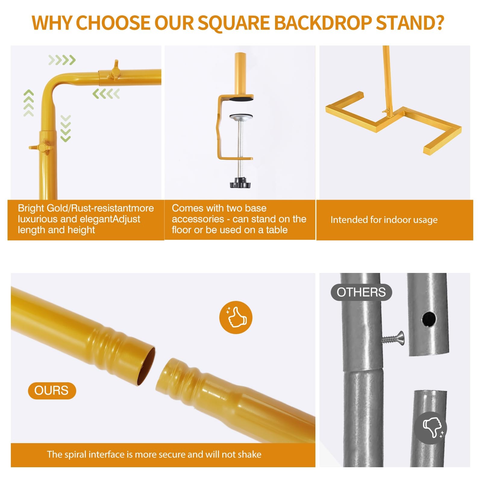 8.2FT Square Arch Backdrop Stand,Metal Gold Backdrop Stand Heavy Duty Adjusta…