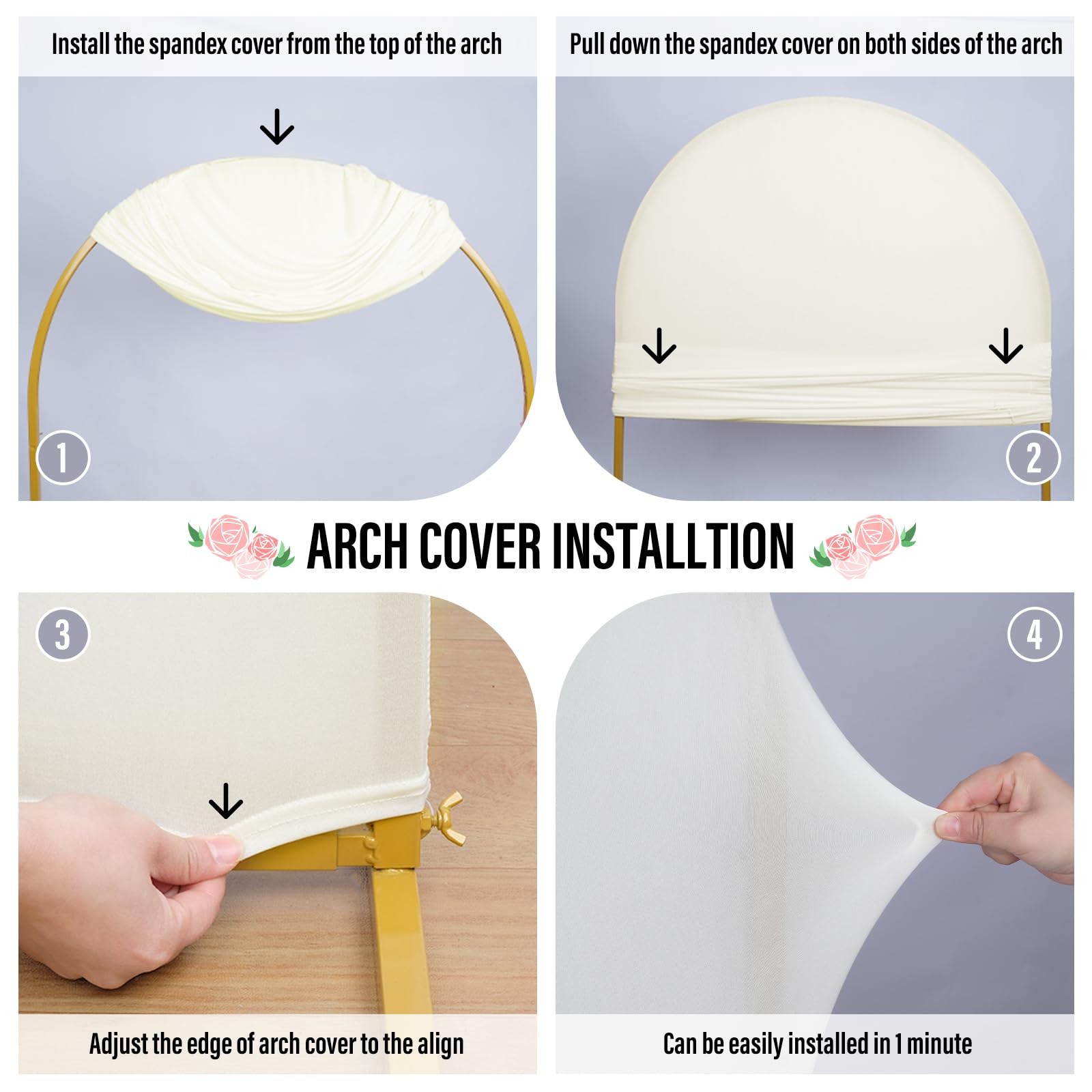 Upgraded 6.6FT Open Arch Backdrop Cover, Beige Spandex Fitted Round Top Weddi…