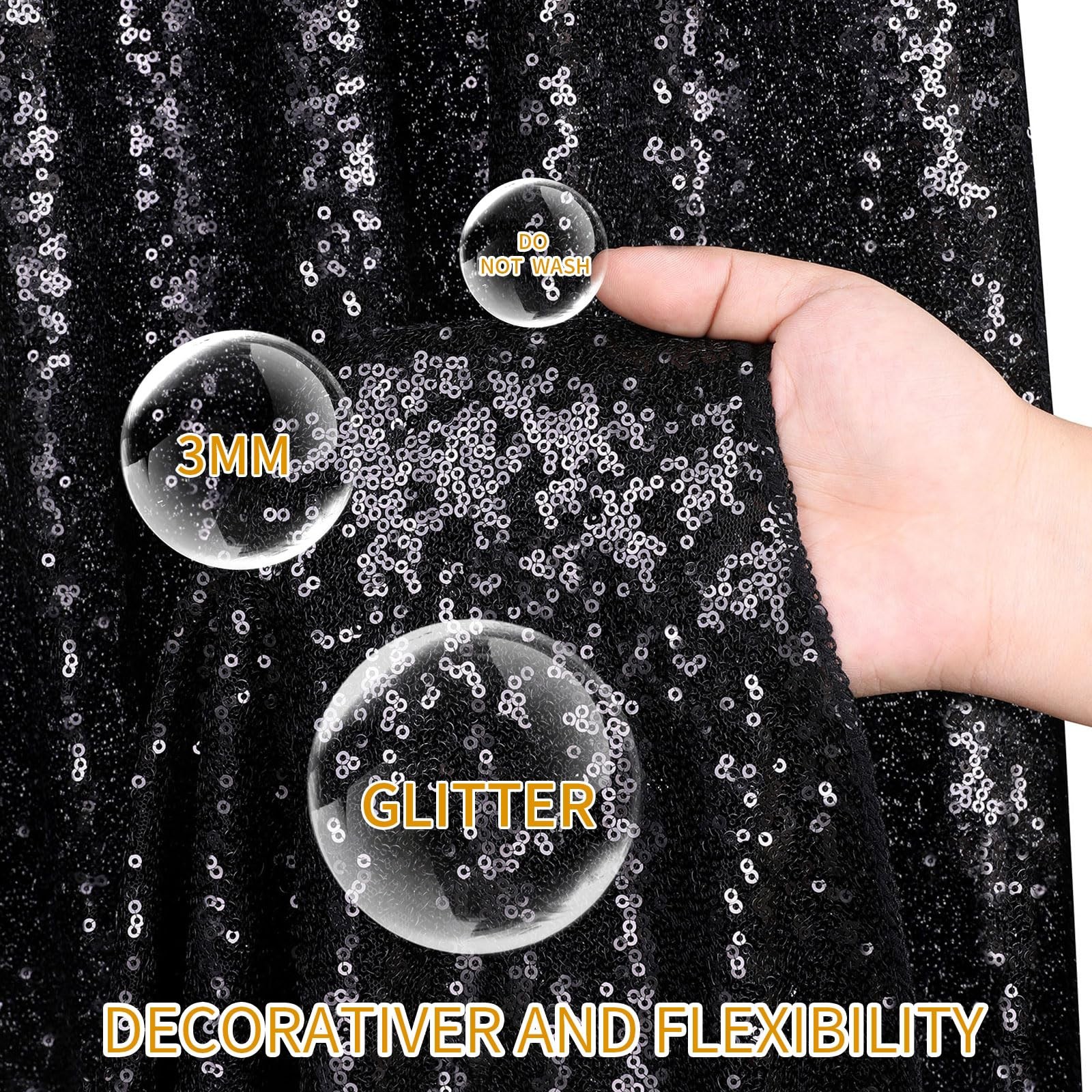 4 PCS 2x8FT Black Sequin Backdrop Curtains Halloween Party Wedding Decoration