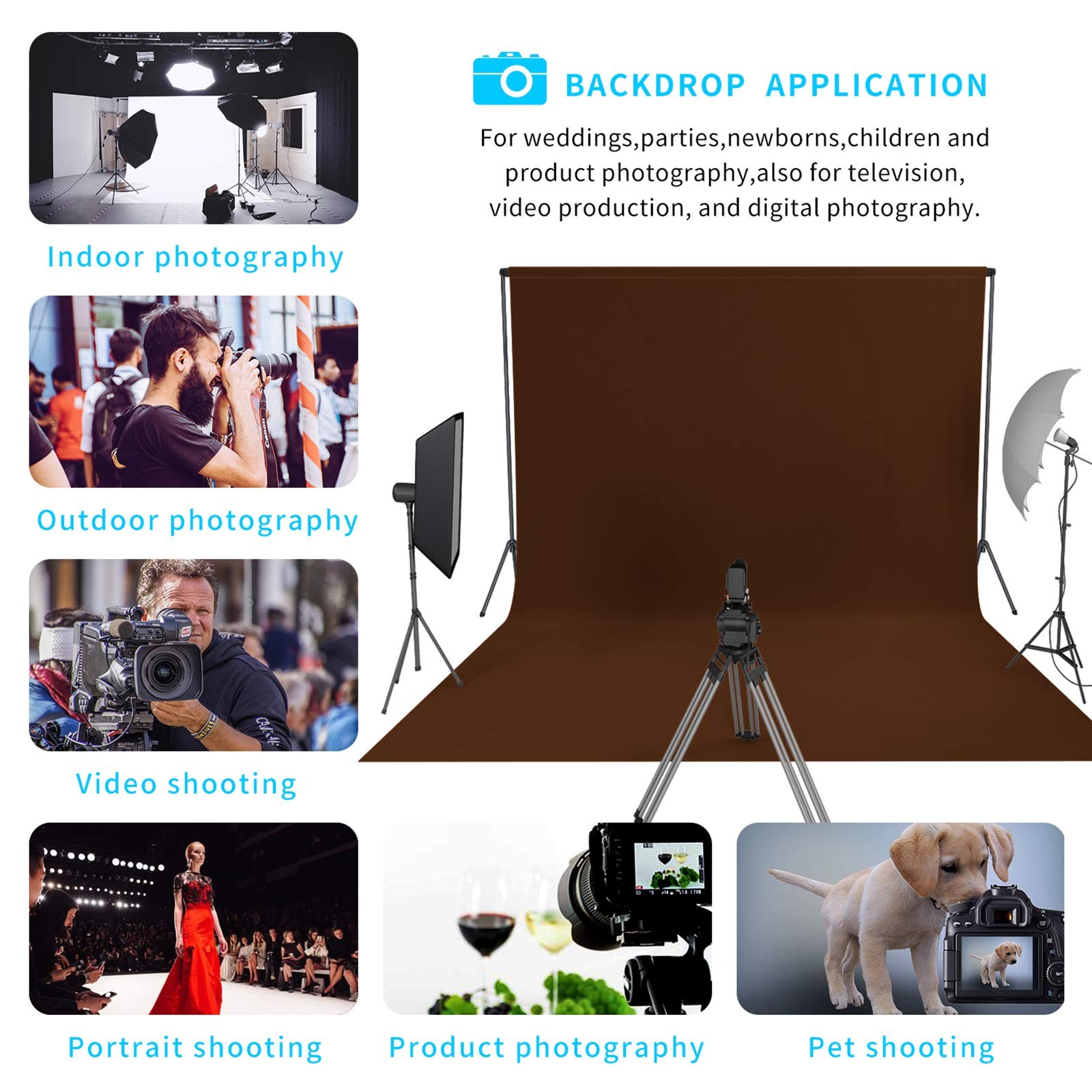 5X7 ft Brown Photo Backdrop, 1.5X2.1 Meters, Collapsible, Photography, Video