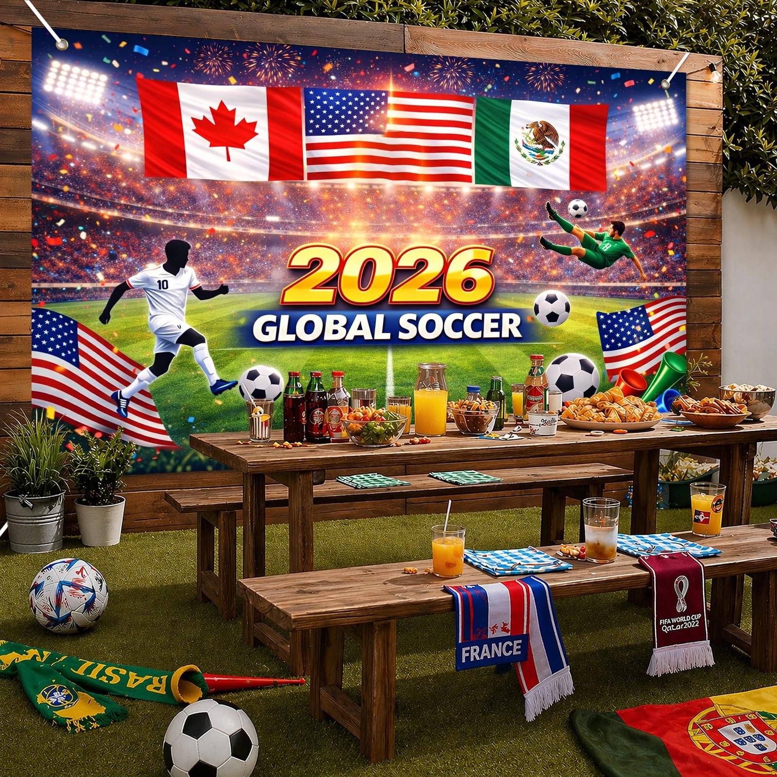 2026 Global Soccer Banner 71×43 Inches Soccer Party Decorations Football Even…