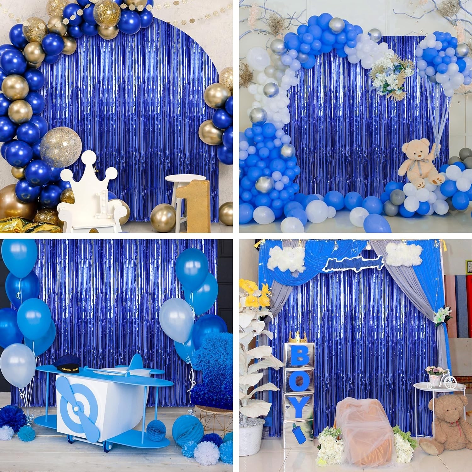 3 Pack 3.3 x 9.9 ft Dark Blue Foil Fringe Backdrop Curtain, Streamer Backdrop…
