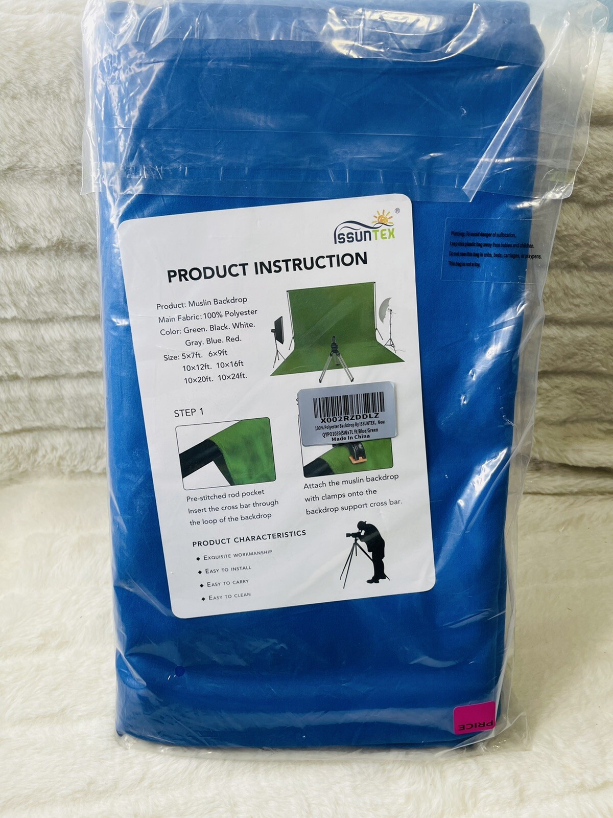 NEW Issuntex 5x 7 feet Blue Photography Muslin Backdrop.