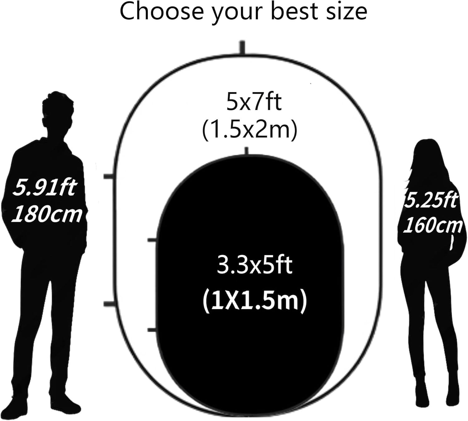 5X7Ft/1.5X2M Chromakey Black White Backdrop with 7.8Ft/2.4M Stand, 2-In-1 Revers