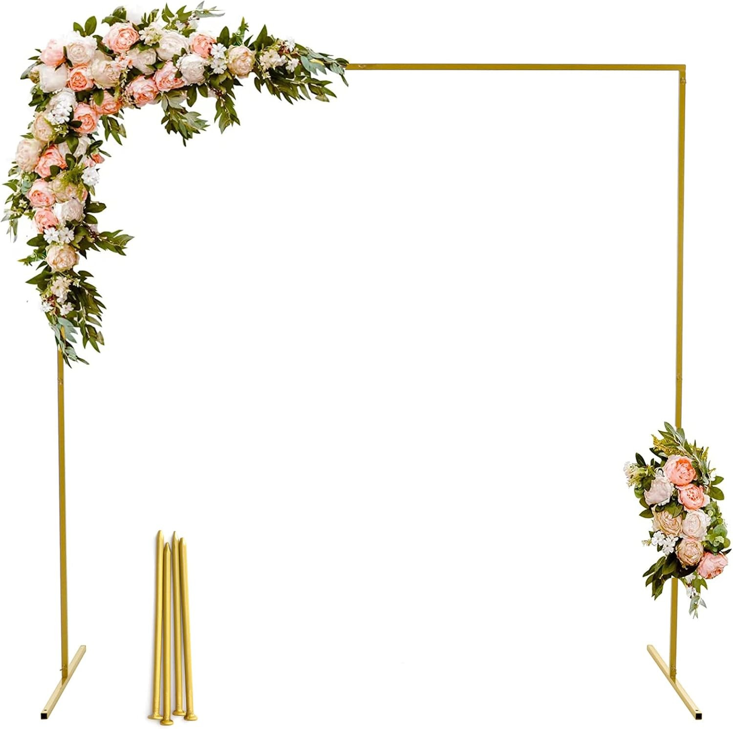 Wedding Arch Square 6.56FT X 6.56FT Metal Backdrop Stand with Support Feet Nails