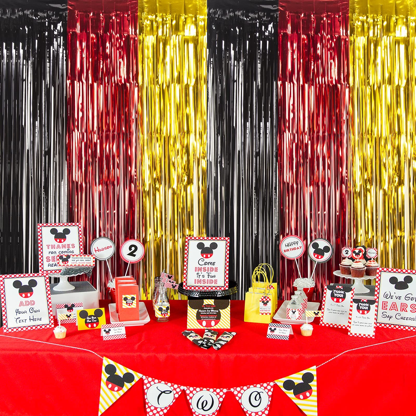 Cartoon Mouse Birthday Party Supplies | Tinsel Foil Fringe Curtains & Props