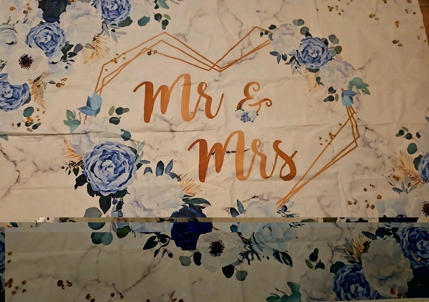 7x5ft Mr and Mrs Floral Backdrop for Wedding/Shower Blue and White Flowers Photo