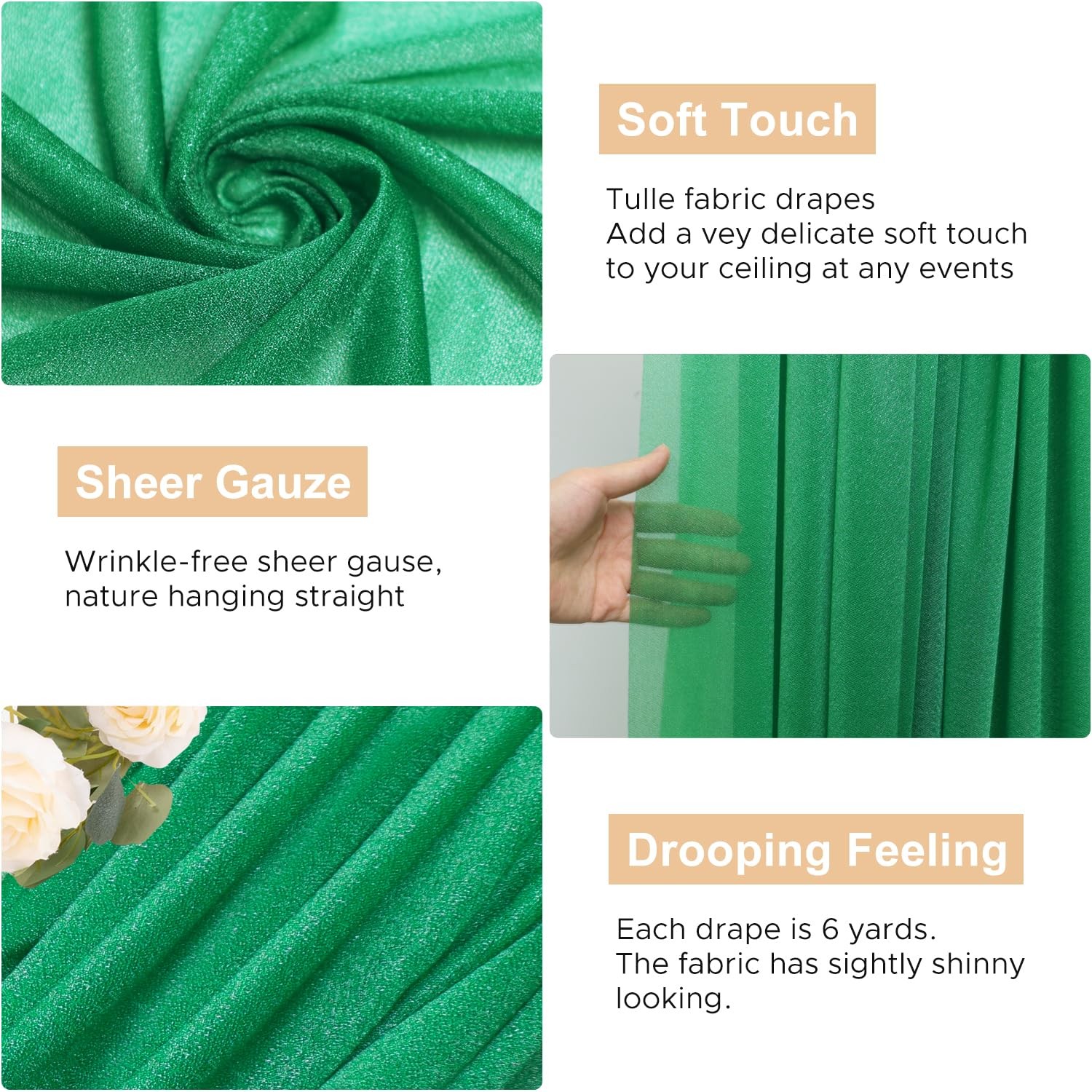Wedding Arch Draping Fabric 28.7 Inch x 20FT Emerald Green Sheer Backdrop