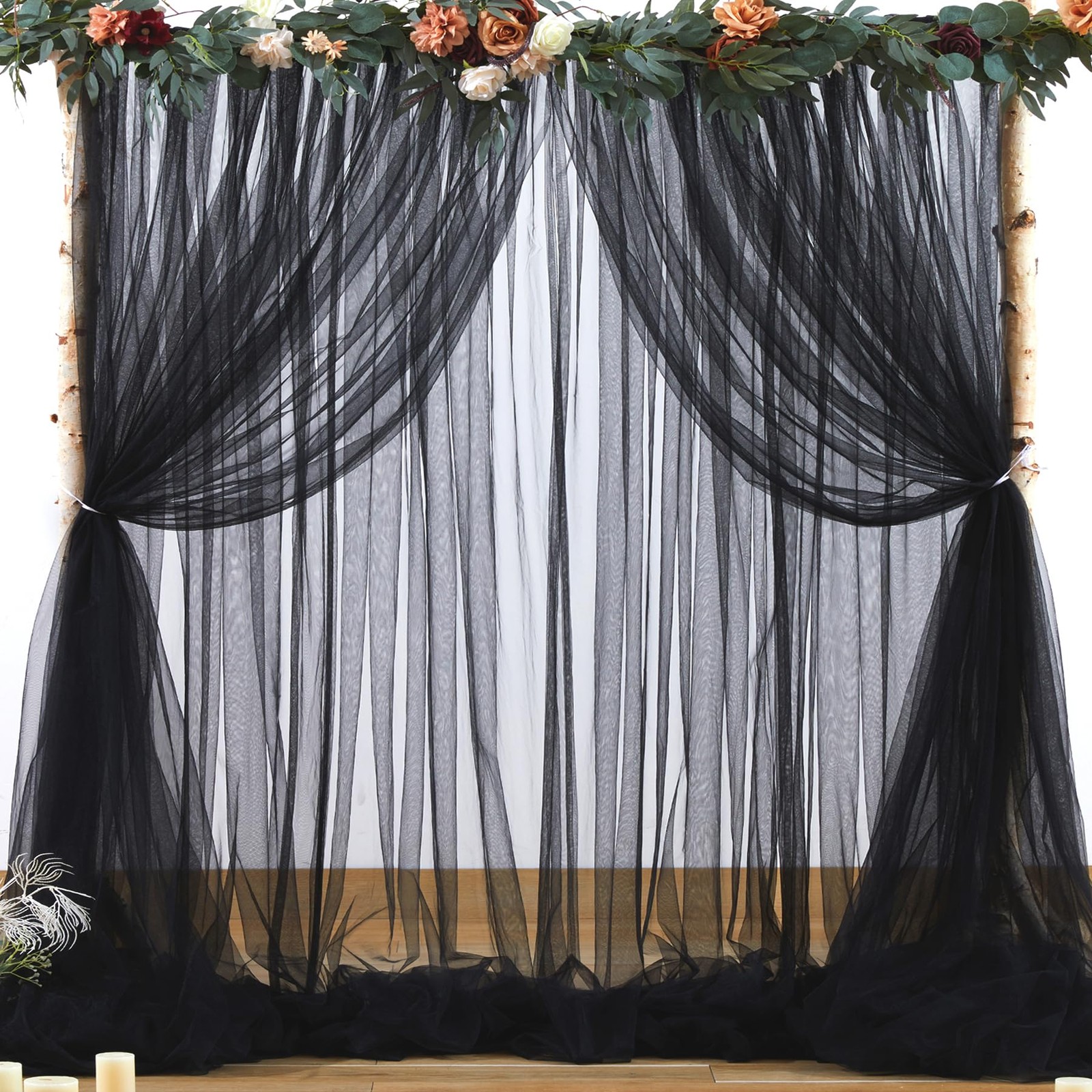2 Panels Black Sheer Tulle Backdrop Curtain Photo Booth Drapes 5×10 Ft Each