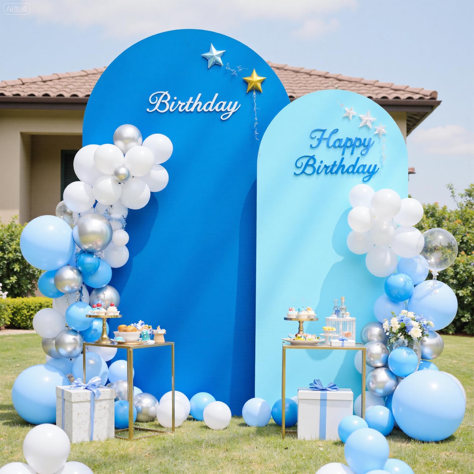 Blue Royal Blue Arch Backdrop Cover Set of 2-7.2ft 6ft Dual Color Wedding Arch
