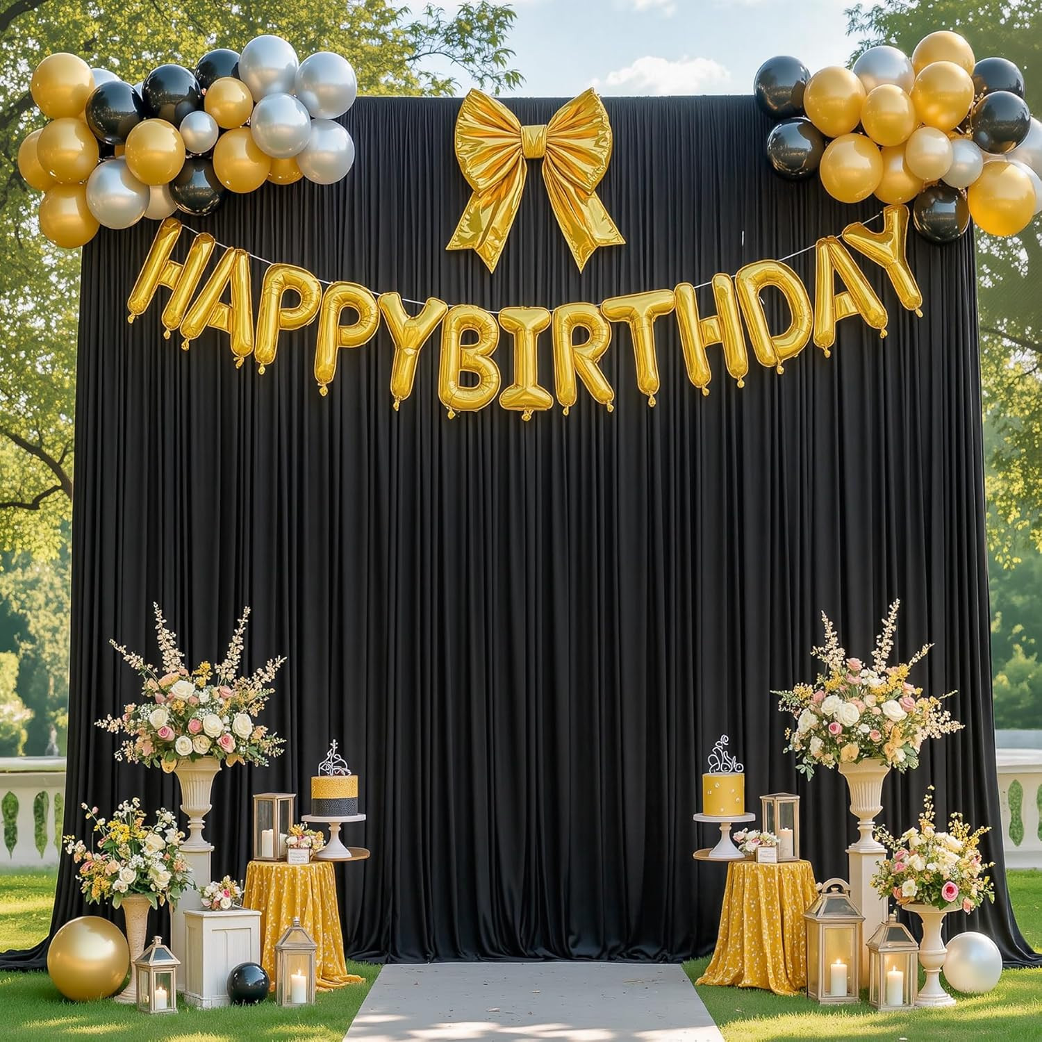 40X10Ft Black Photo Backdrop Curtains for Parties Birthday Wrinkle Free Polyeste