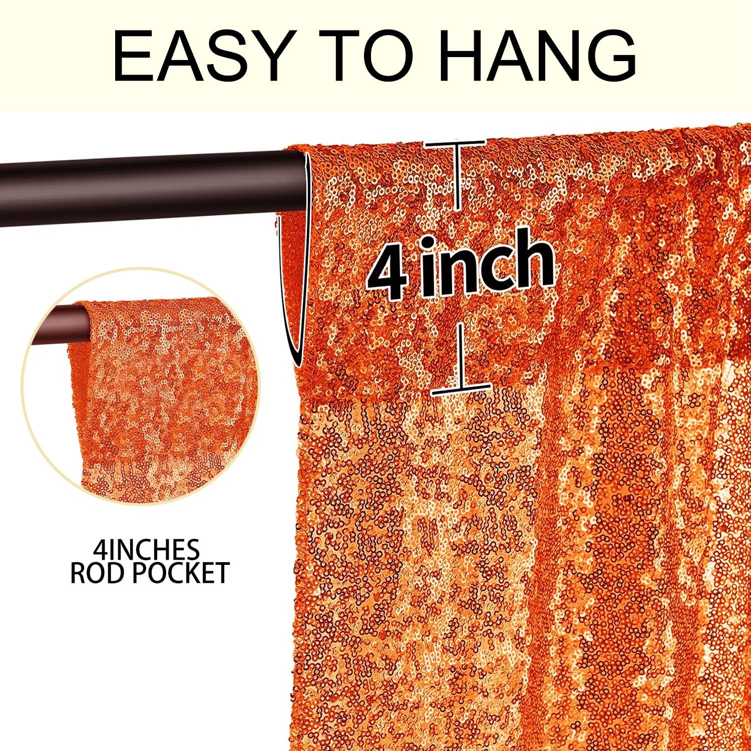 Orange Sequin Backdrop Curtains Glitter Fabric Background 28FT 2 PCS Panels
