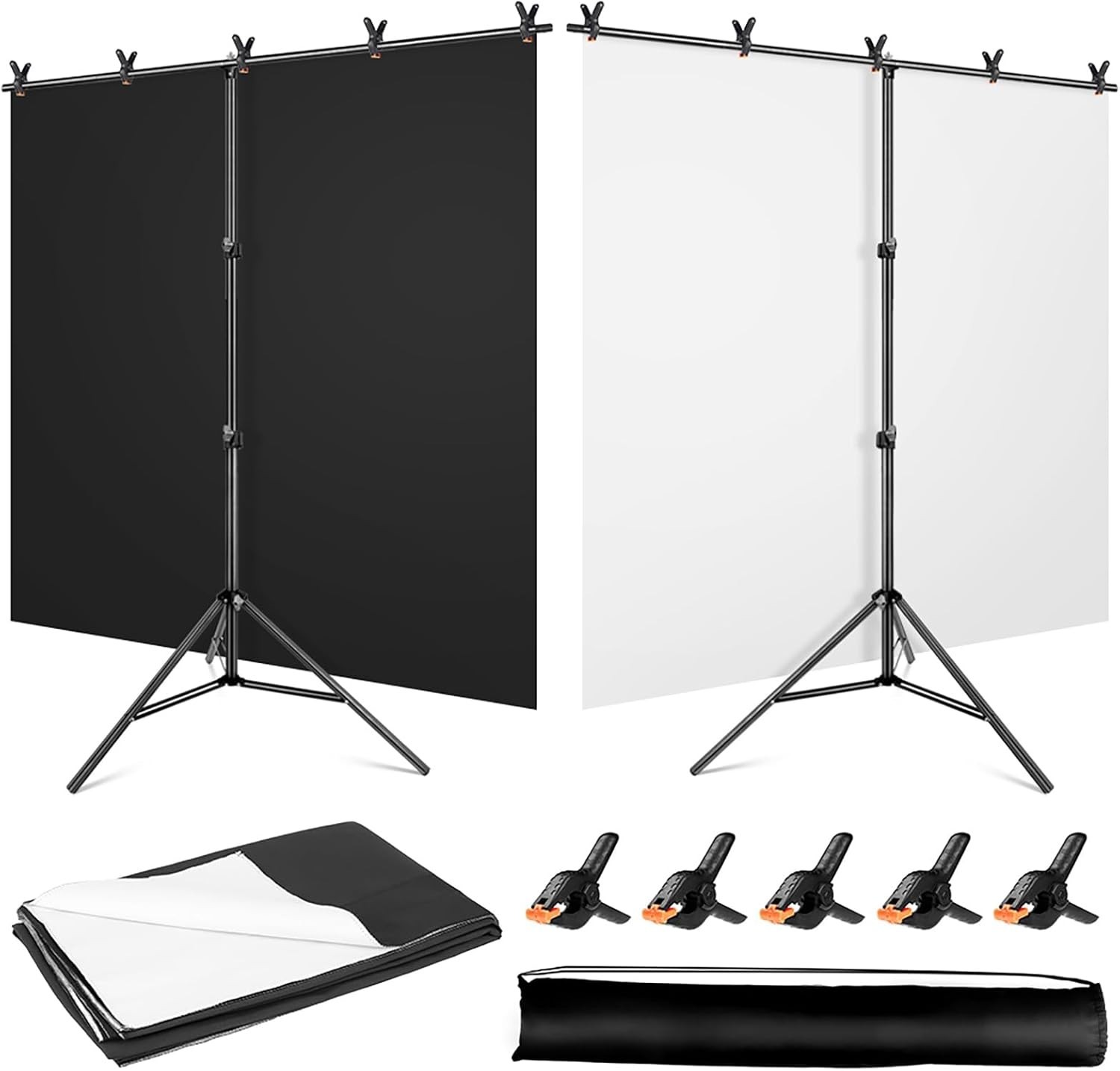 Elegant 5×6.5ft Black White Backdrop with Adjustable Stand for Photo Shoots